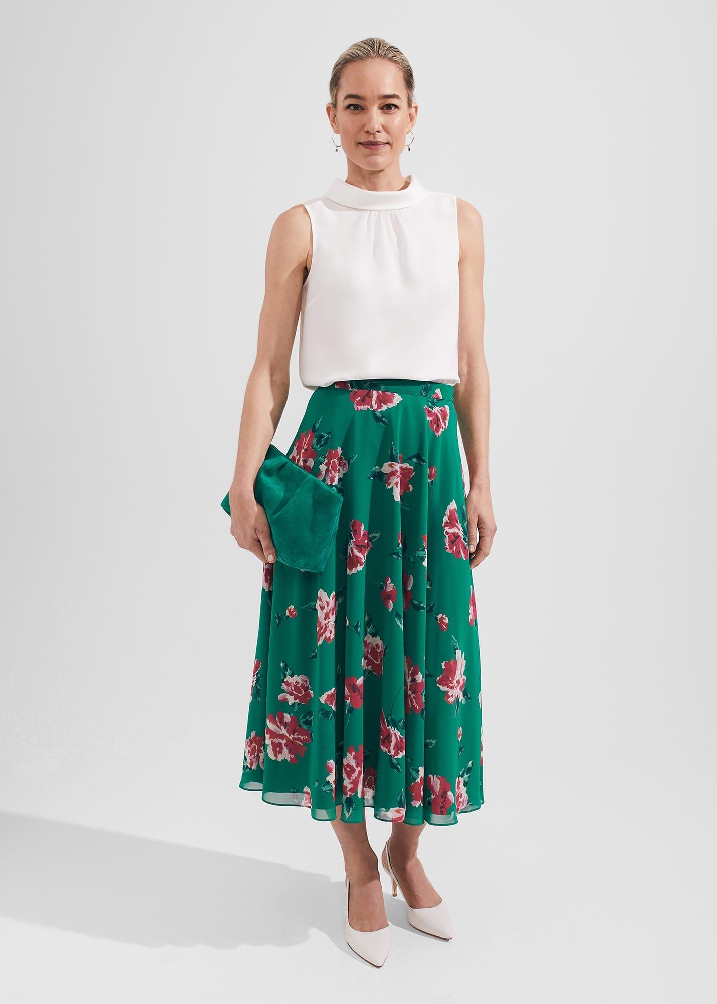 Carly Floral A Line Skirt, Green Multi, hi-res
