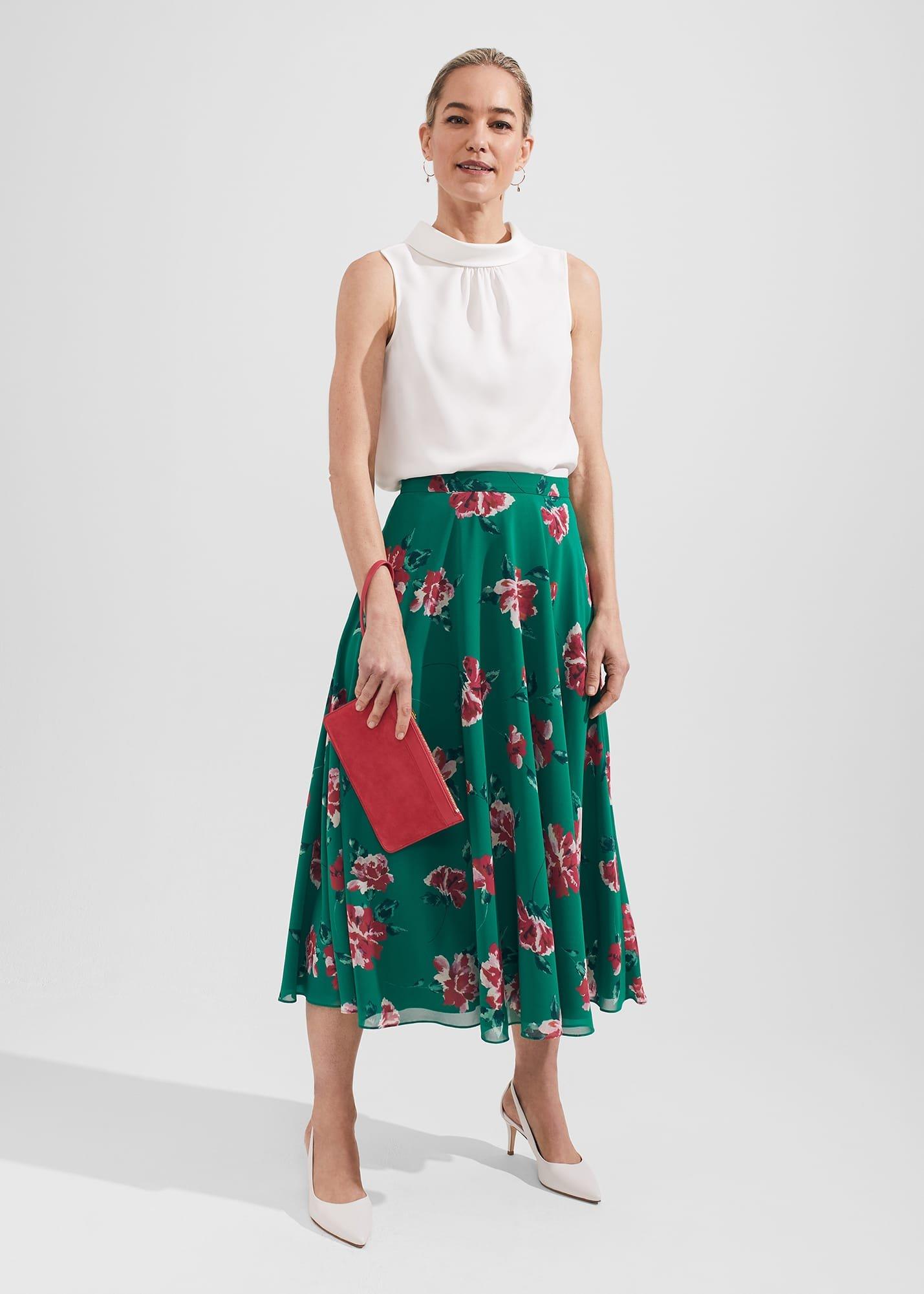 Carly Floral A Line Skirt, Green Multi, hi-res