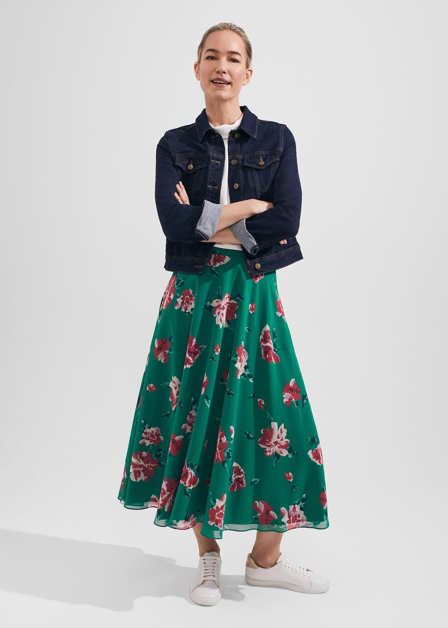 Carly Floral A Line Skirt, Green Multi, hi-res