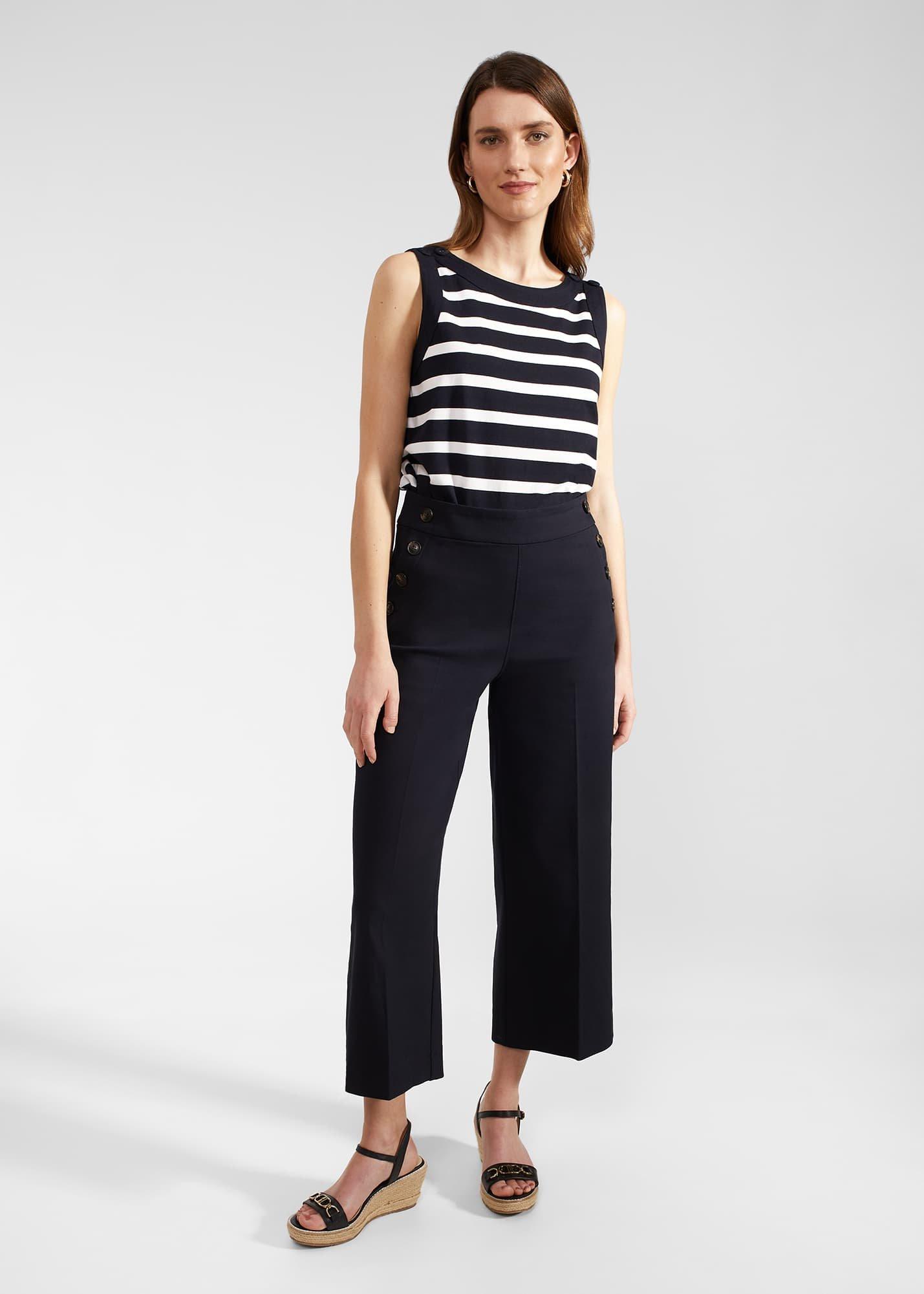 Simone Crop Trousers With Cotton, Navy, hi-res