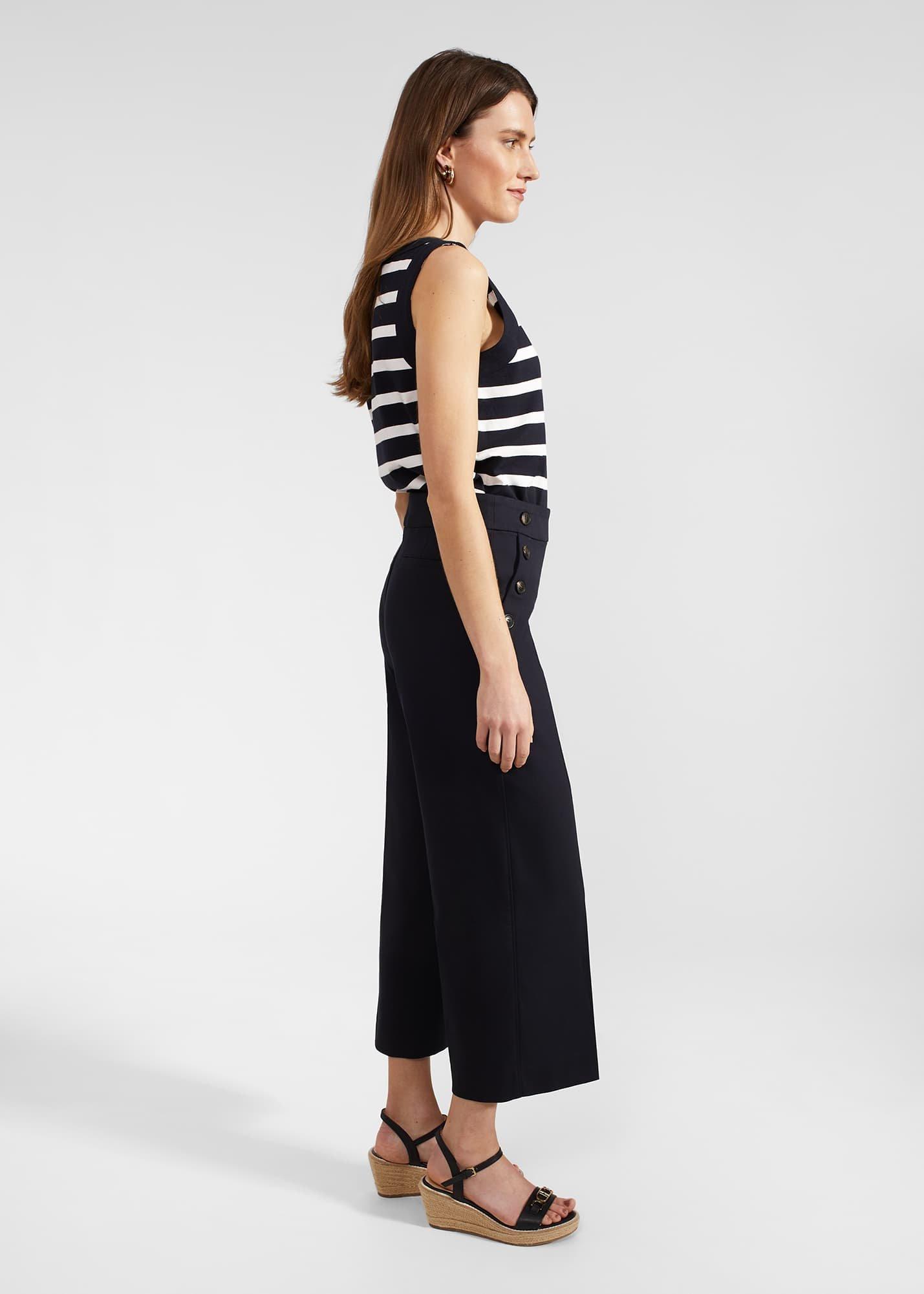 Simone Crop Trousers With Cotton, Navy, hi-res