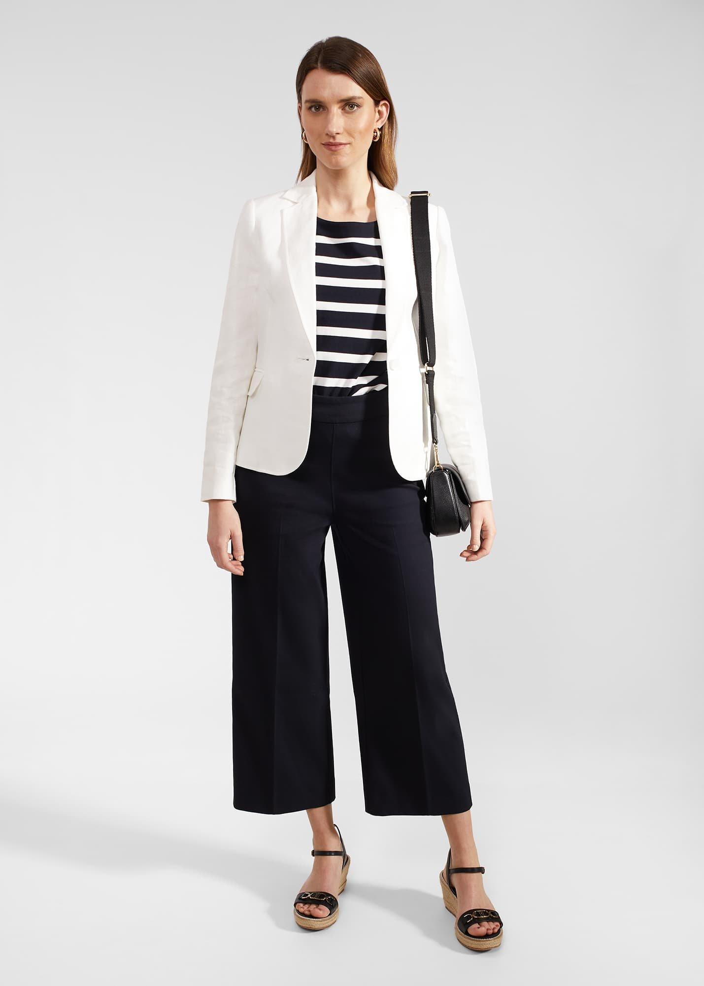 Simone Crop Trousers With Cotton, Navy, hi-res