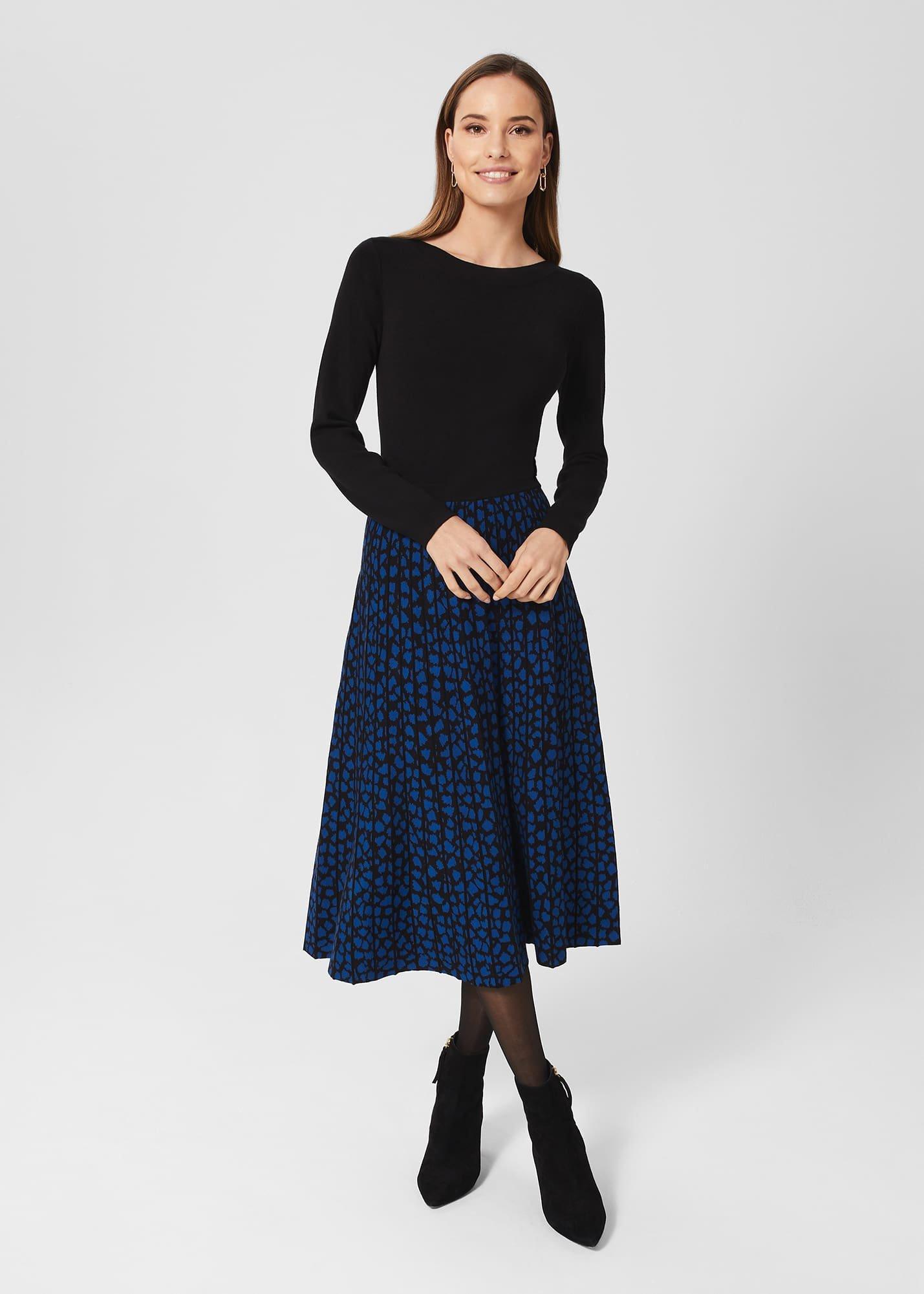 Elena Knitted Dress, Black Blue, hi-res