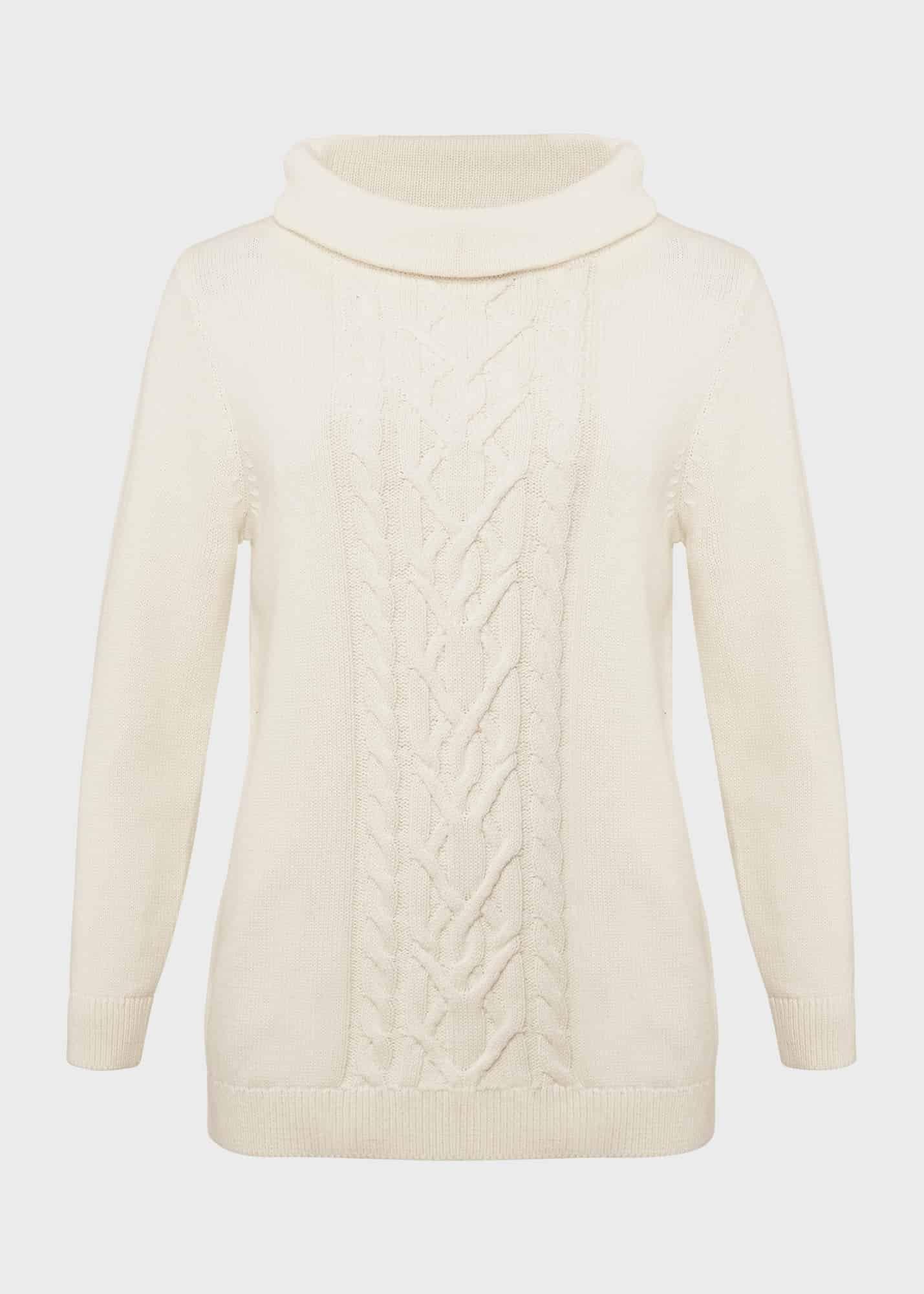 Camilla Cable Cotton Jumper, Ivory, hi-res