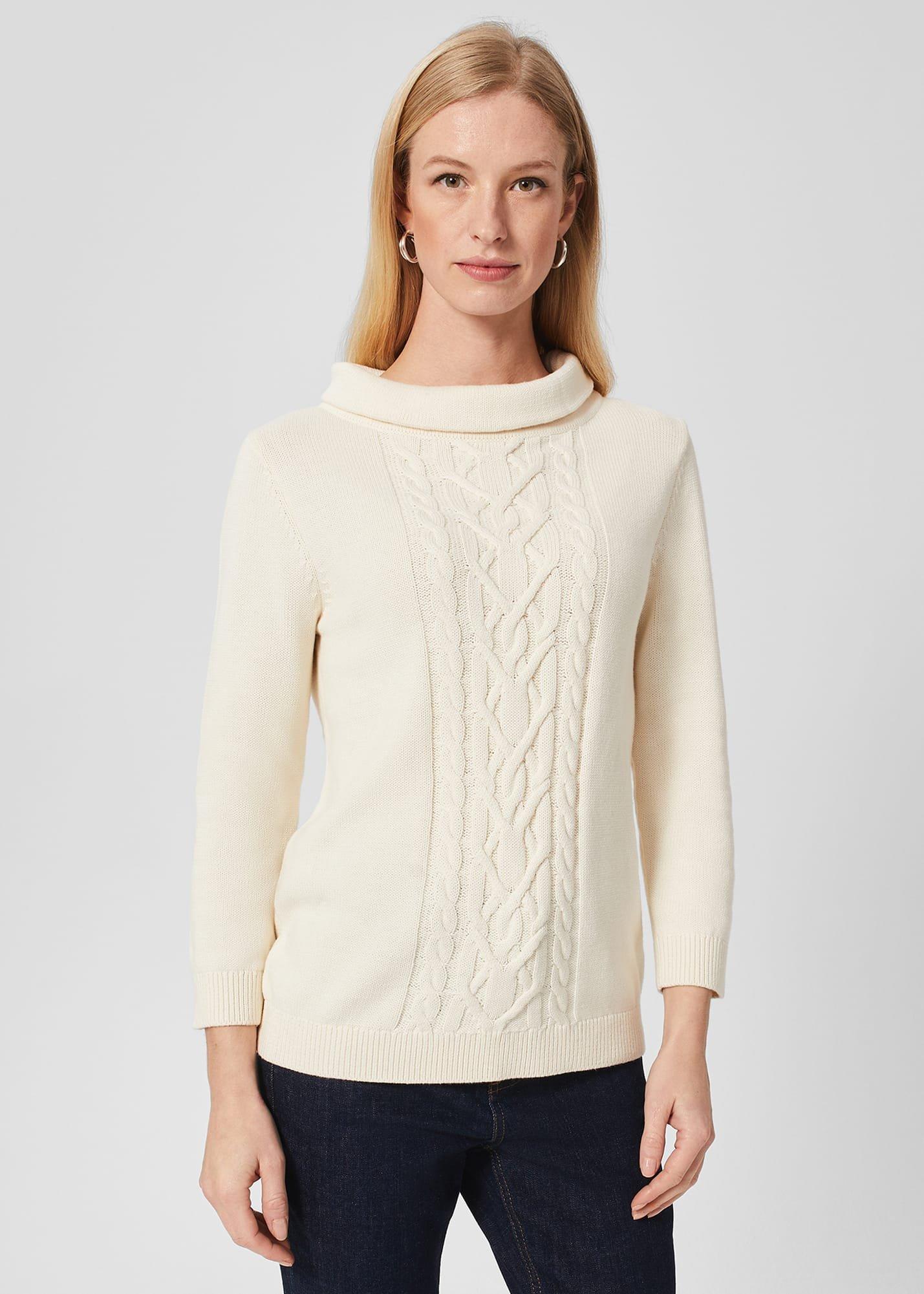 Camilla Cable Cotton Jumper, Ivory, hi-res