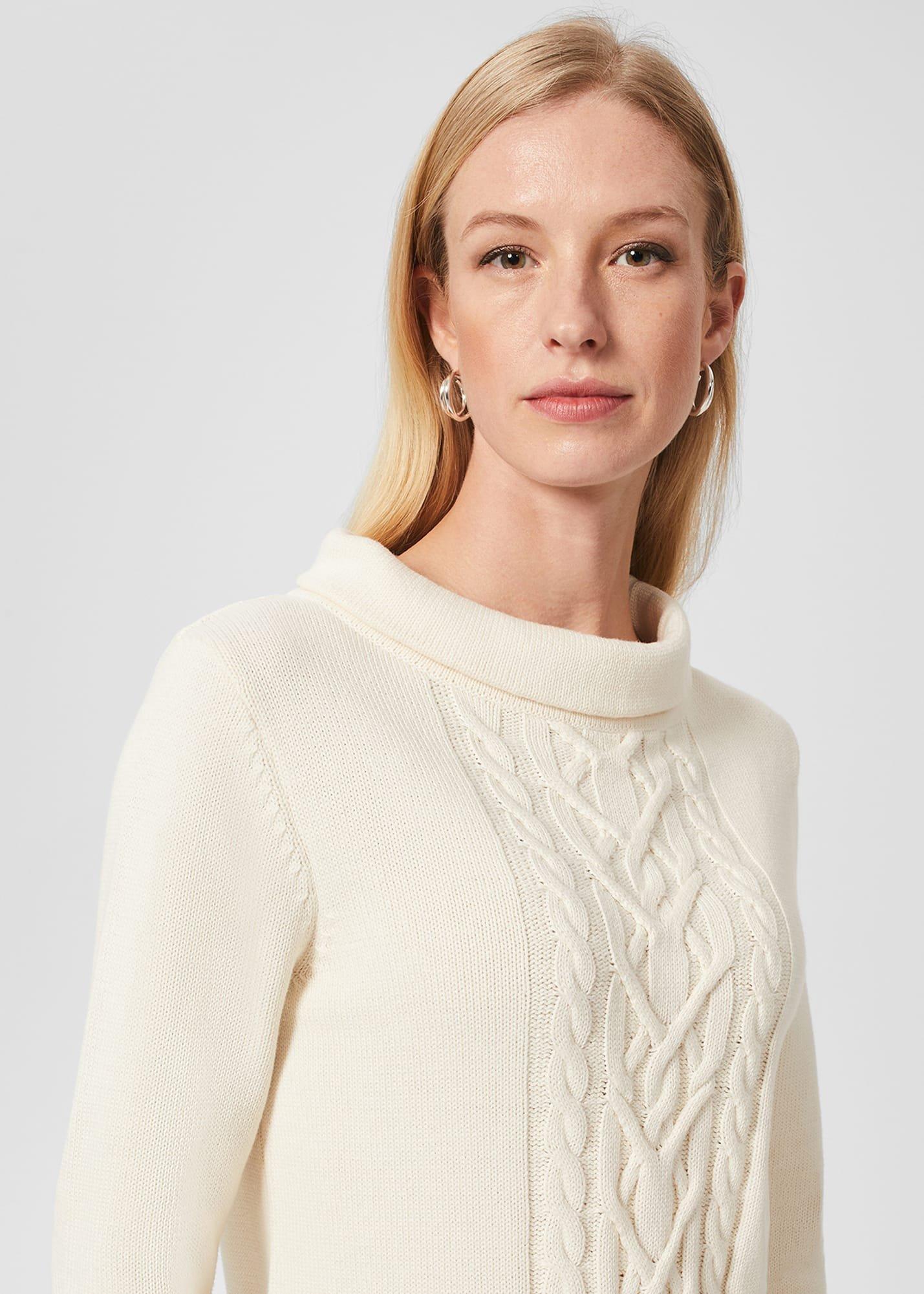 Camilla Cable Cotton Jumper, Ivory, hi-res