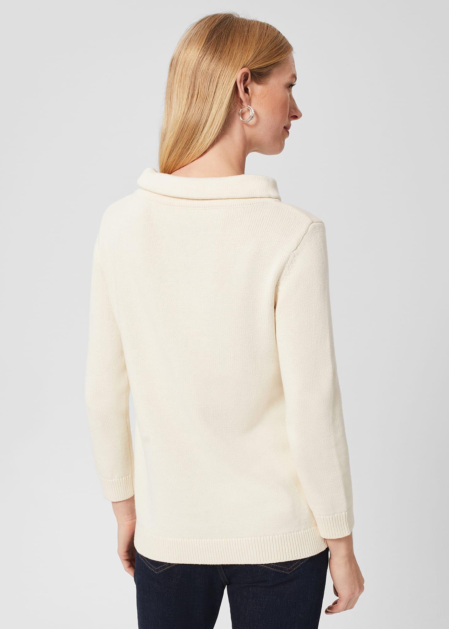 Camilla Cable Cotton Jumper, Ivory, hi-res