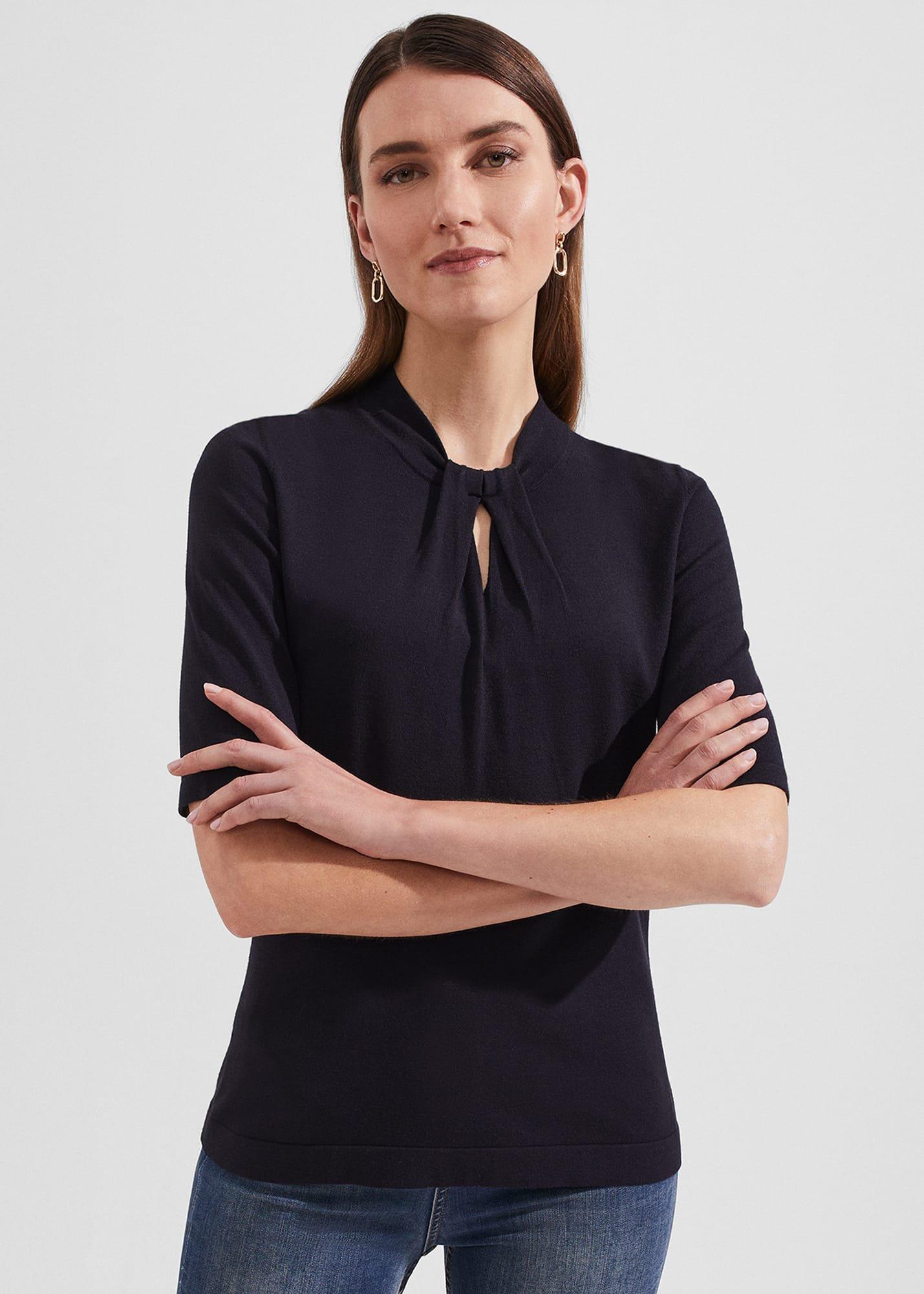 Effie Knitted Top, Navy, hi-res