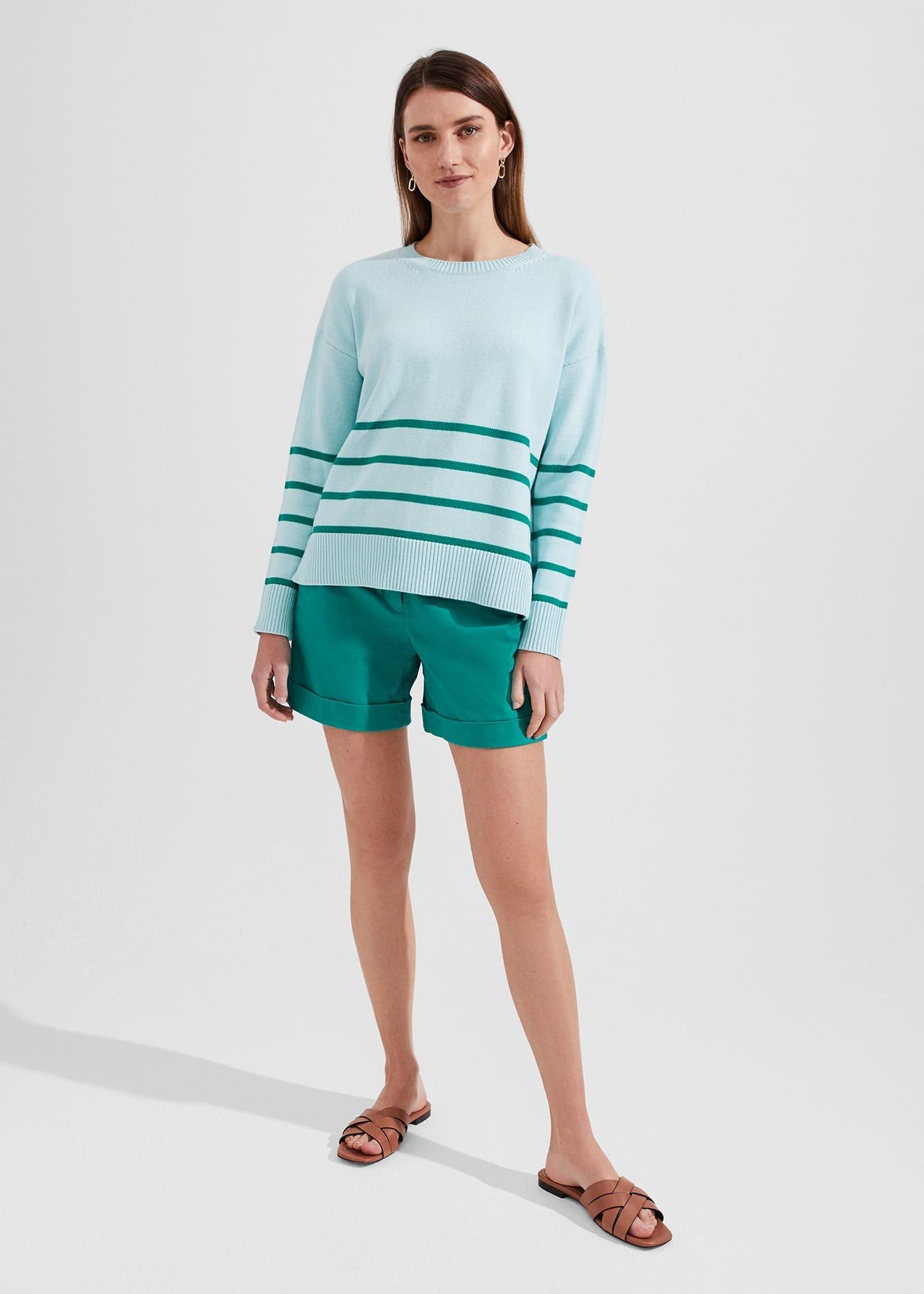 Lilia Cotton Stripe Jumper, Blue Aruba, hi-res