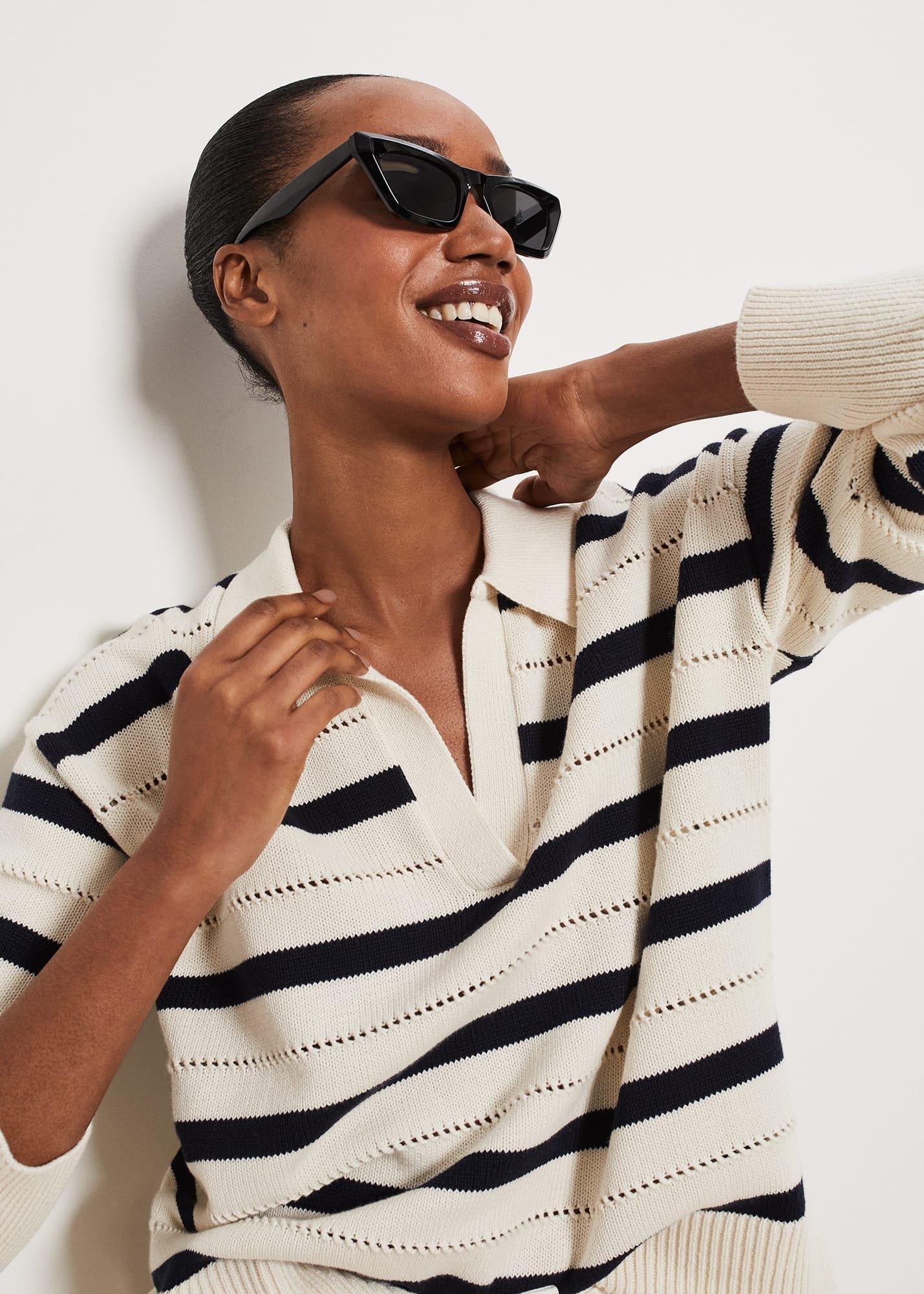 Beauford Polo Jumper, Cream Navy, hi-res