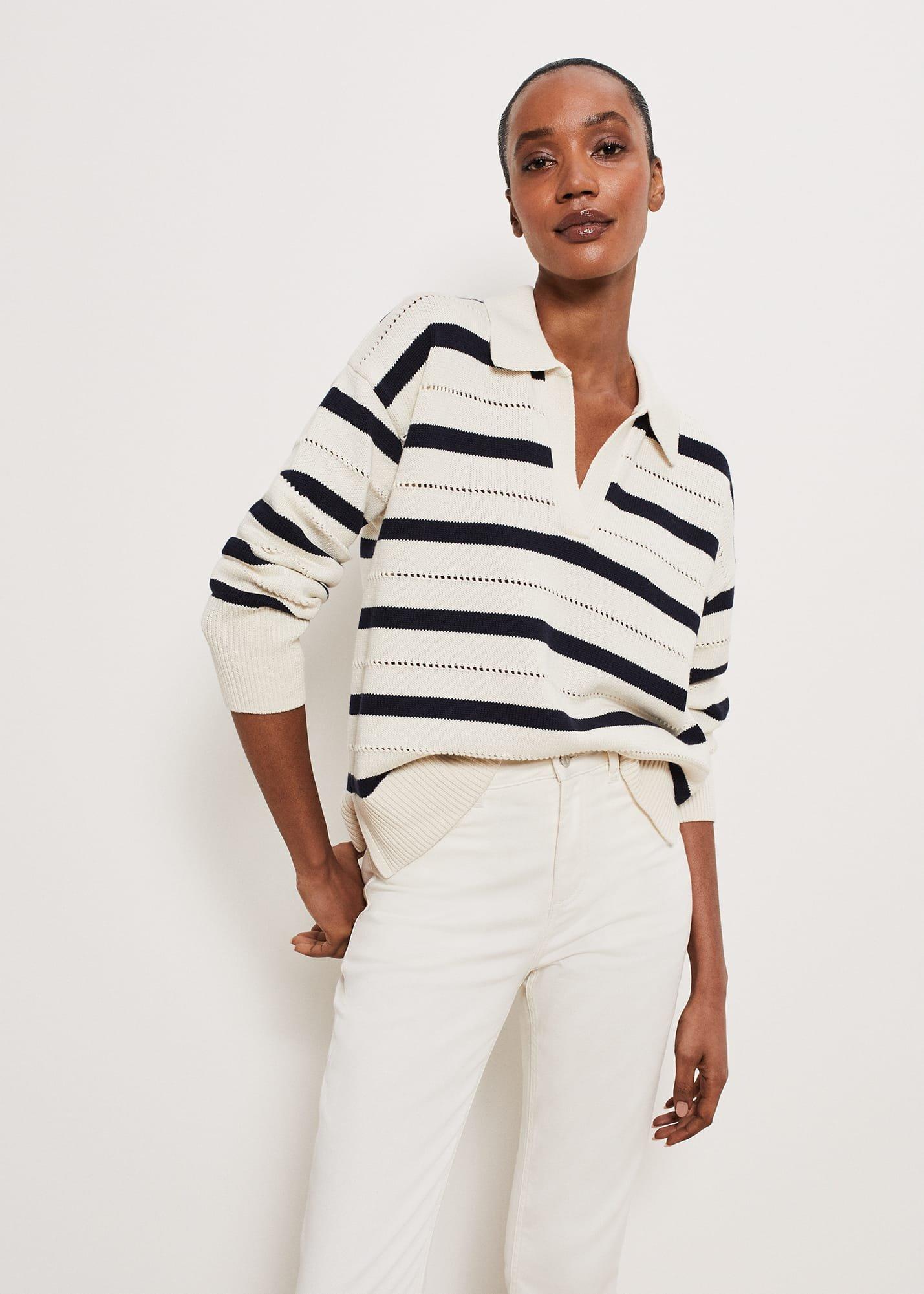 Beauford Polo Jumper, Cream Navy, hi-res