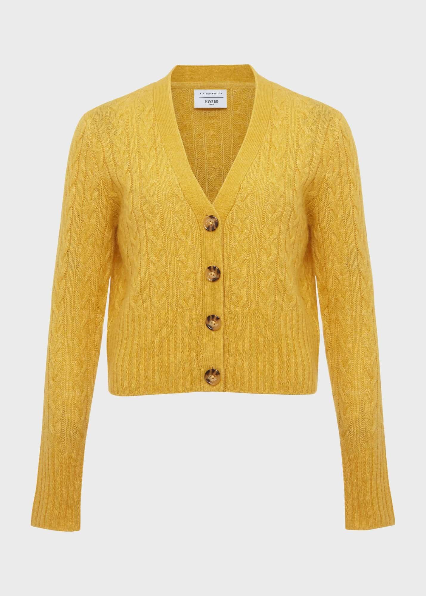 Kirby Cable Cardigan, Bright Yellow, hi-res