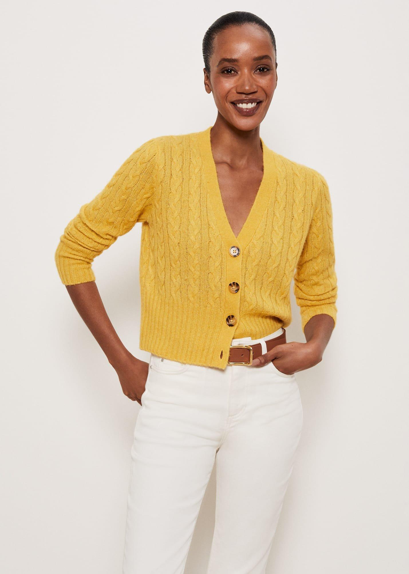 Kirby Cable Cardigan, Bright Yellow, hi-res