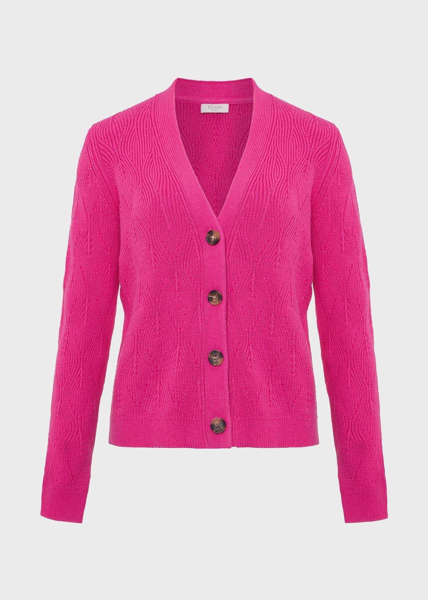 Amy Cotton Cardigan, Fuchsia Pink, hi-res