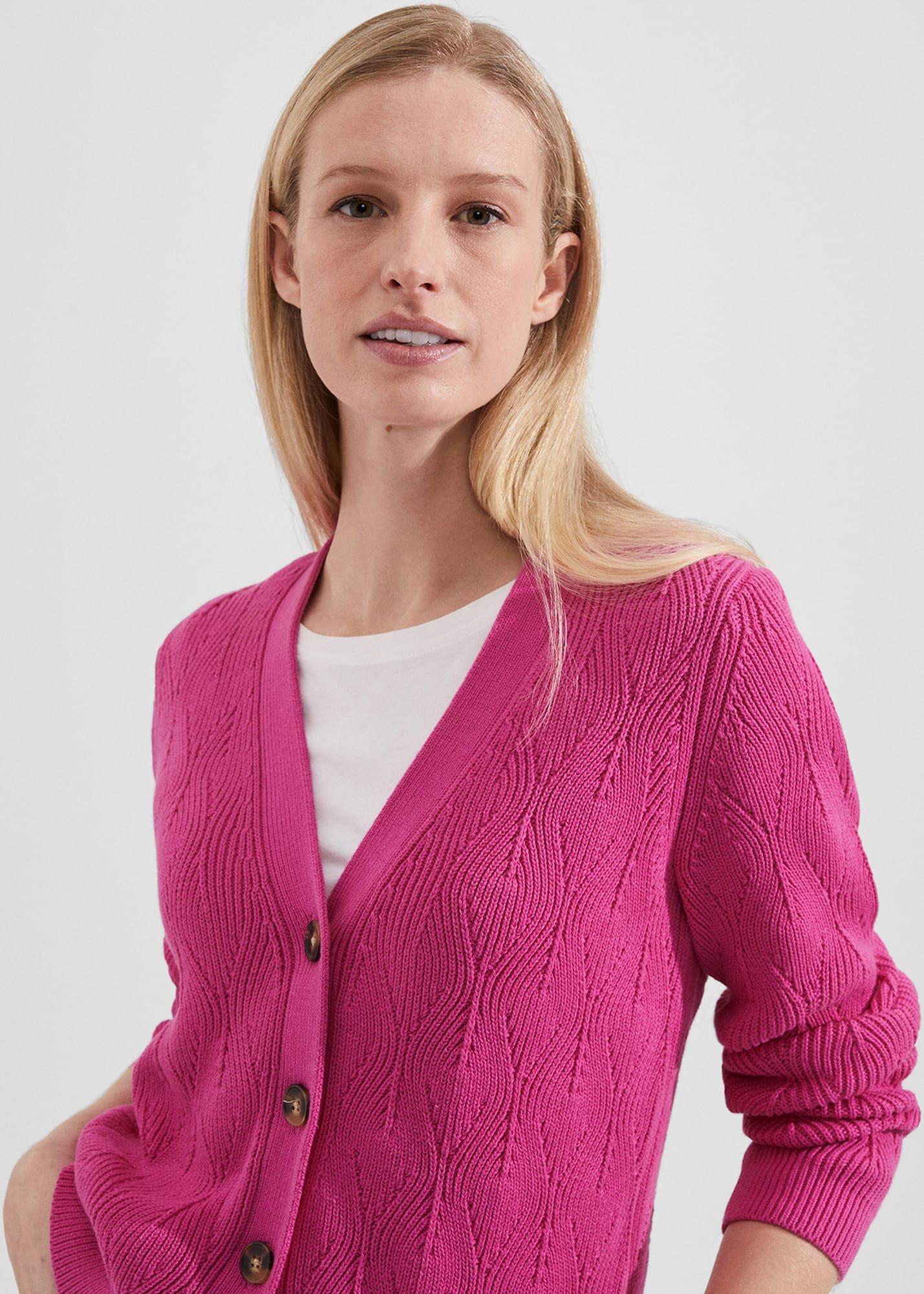 Amy Cotton Cardigan, Fuchsia Pink, hi-res