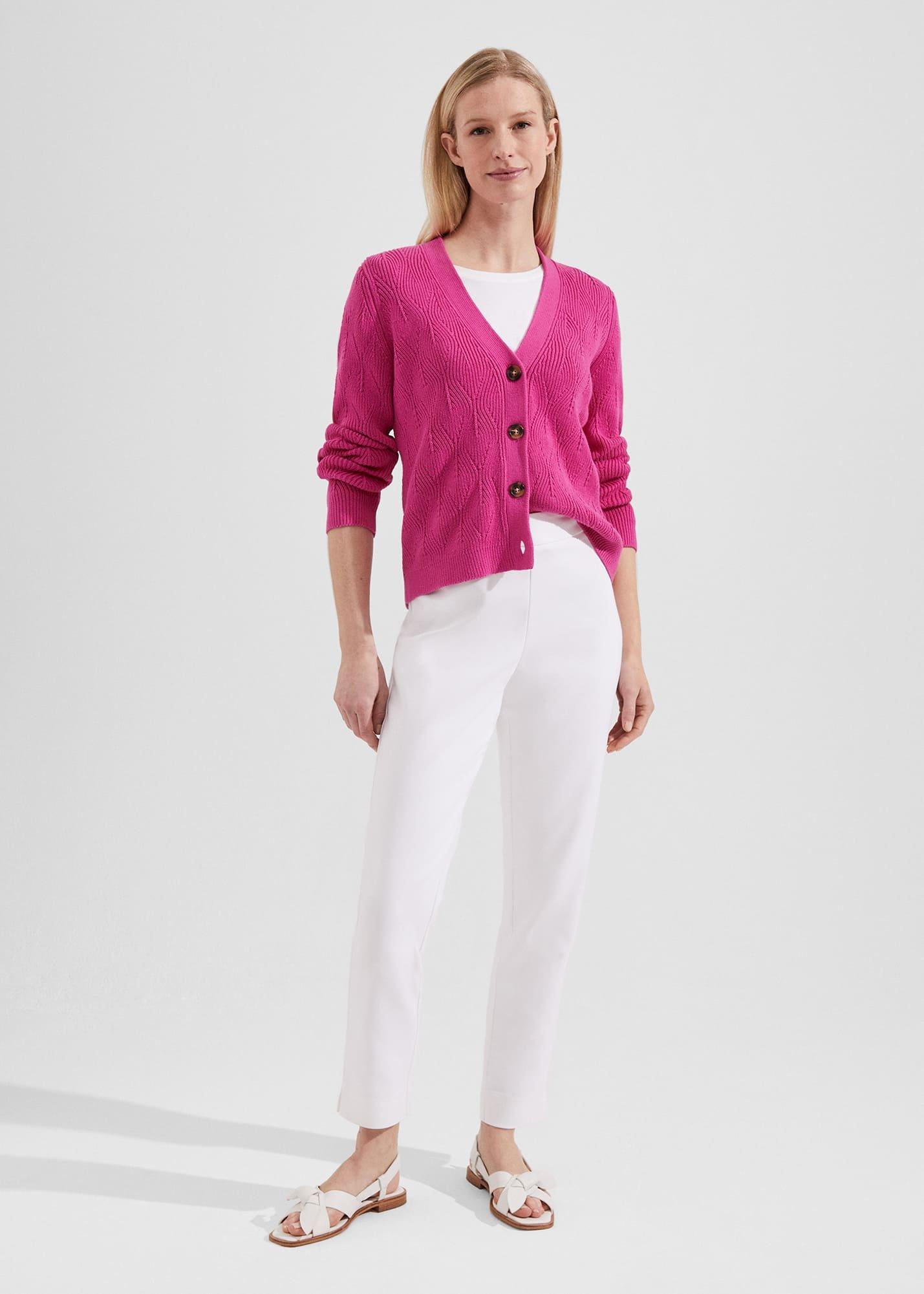 Amy Cotton Cardigan, Fuchsia Pink, hi-res