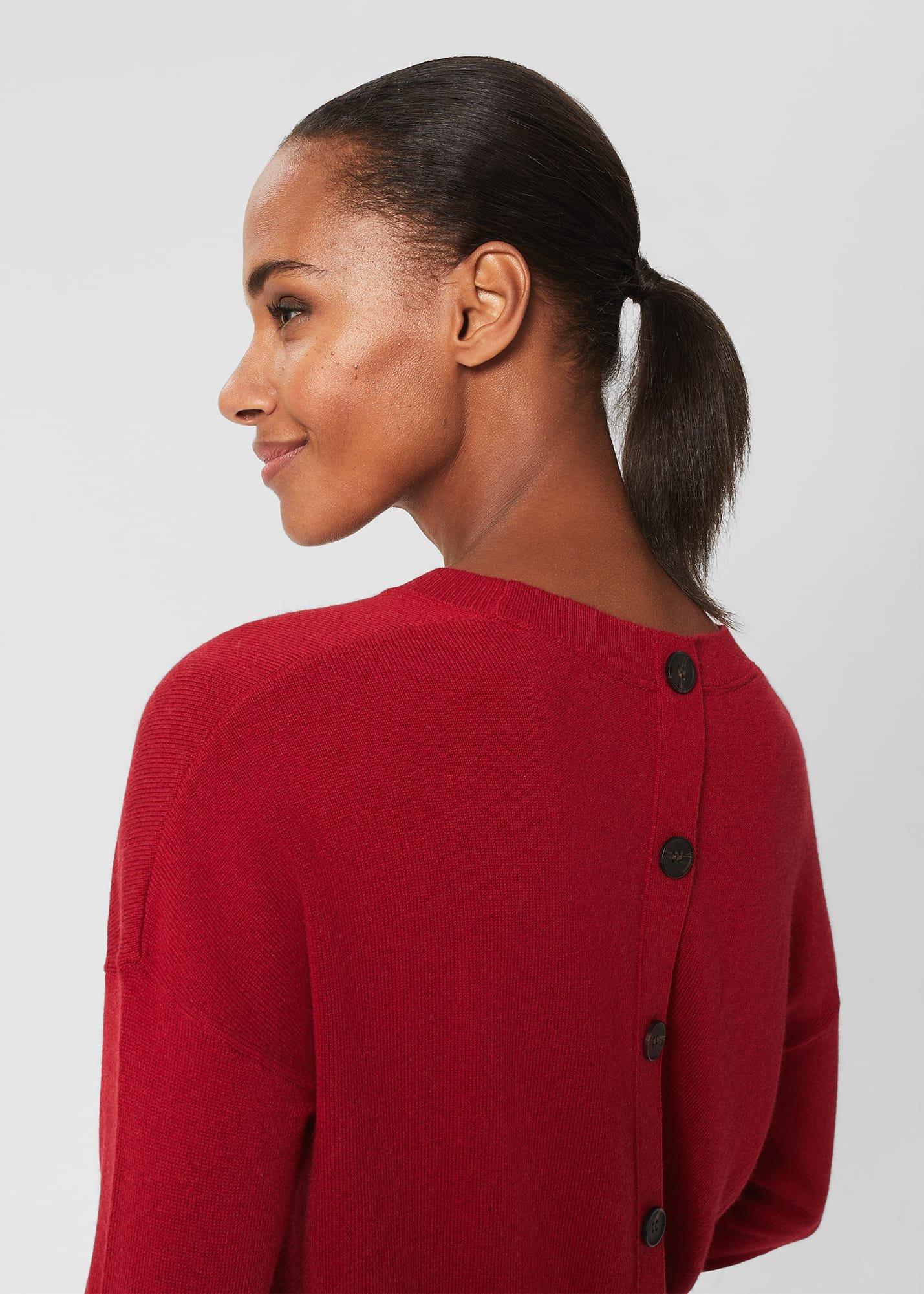 Lydia Button Jumper With Cashmere, Red, hi-res