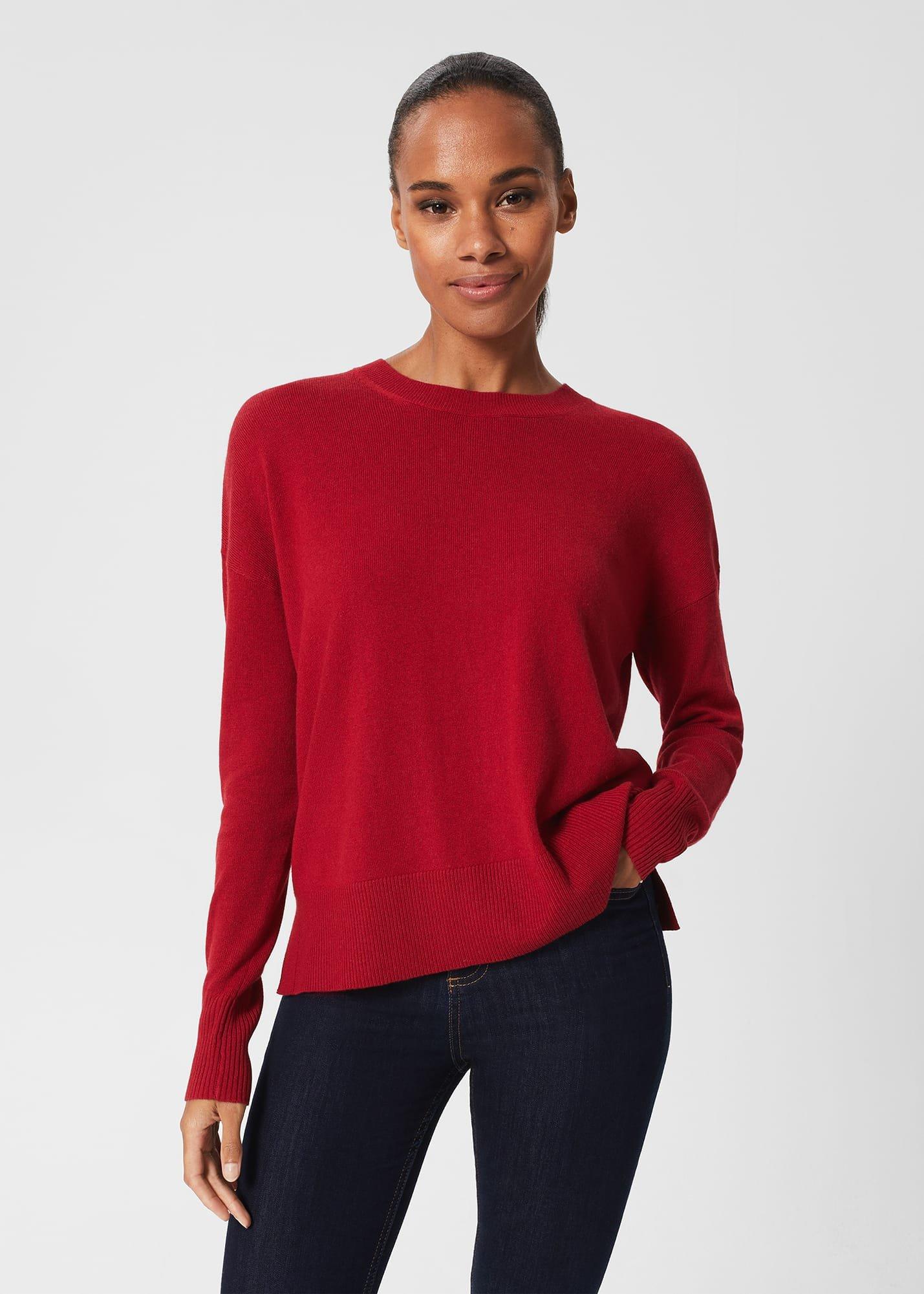 Lydia Button Jumper With Cashmere, Red, hi-res