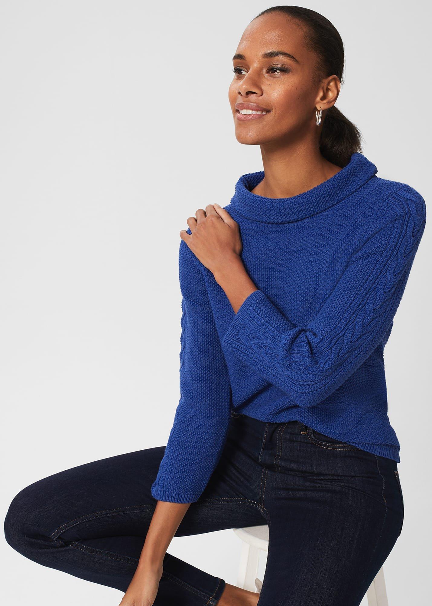 Camilla Cotton Sweater, Cobalt Blue, hi-res