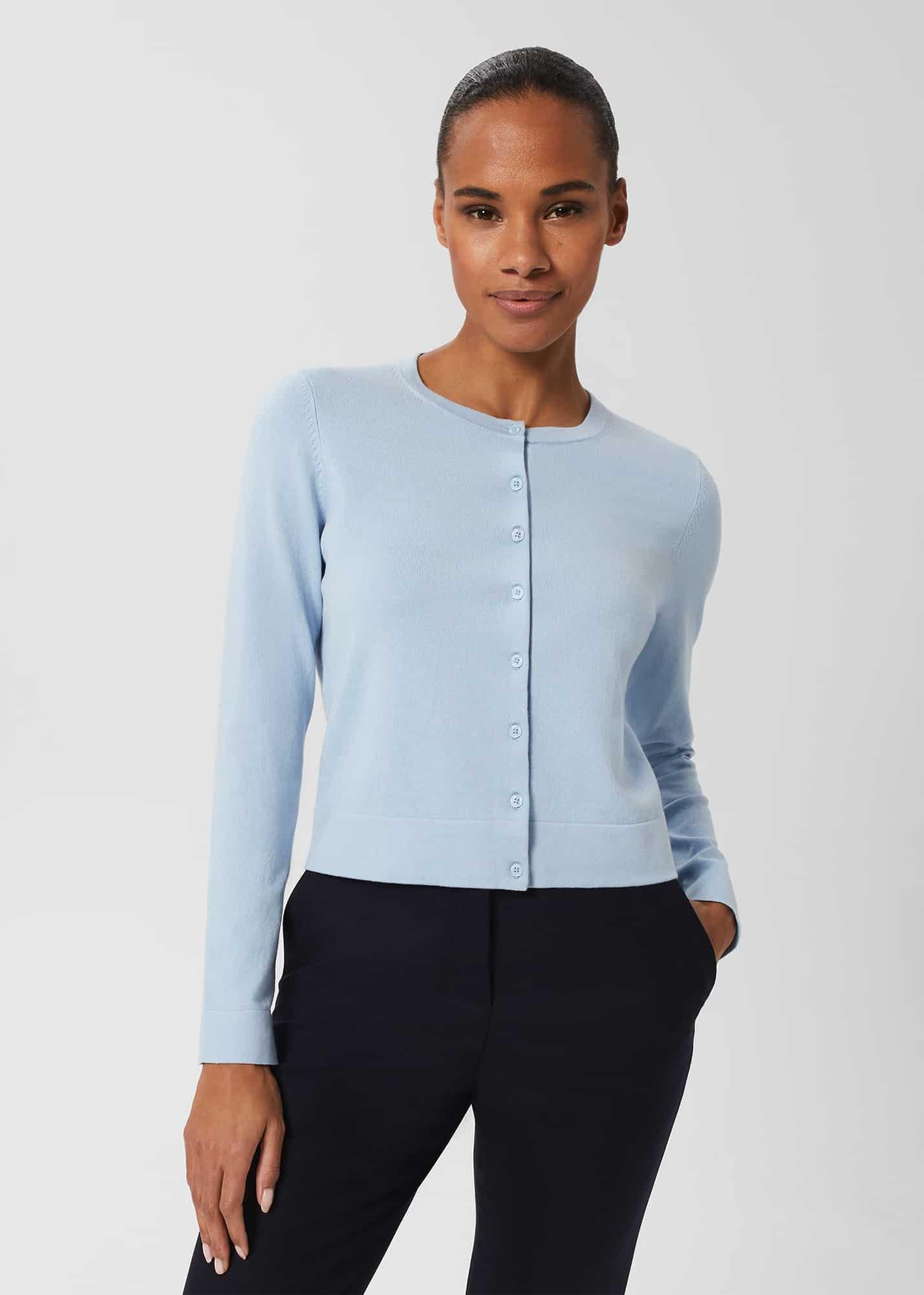 Michelle Cotton Cardigan , Dusky Blue, hi-res