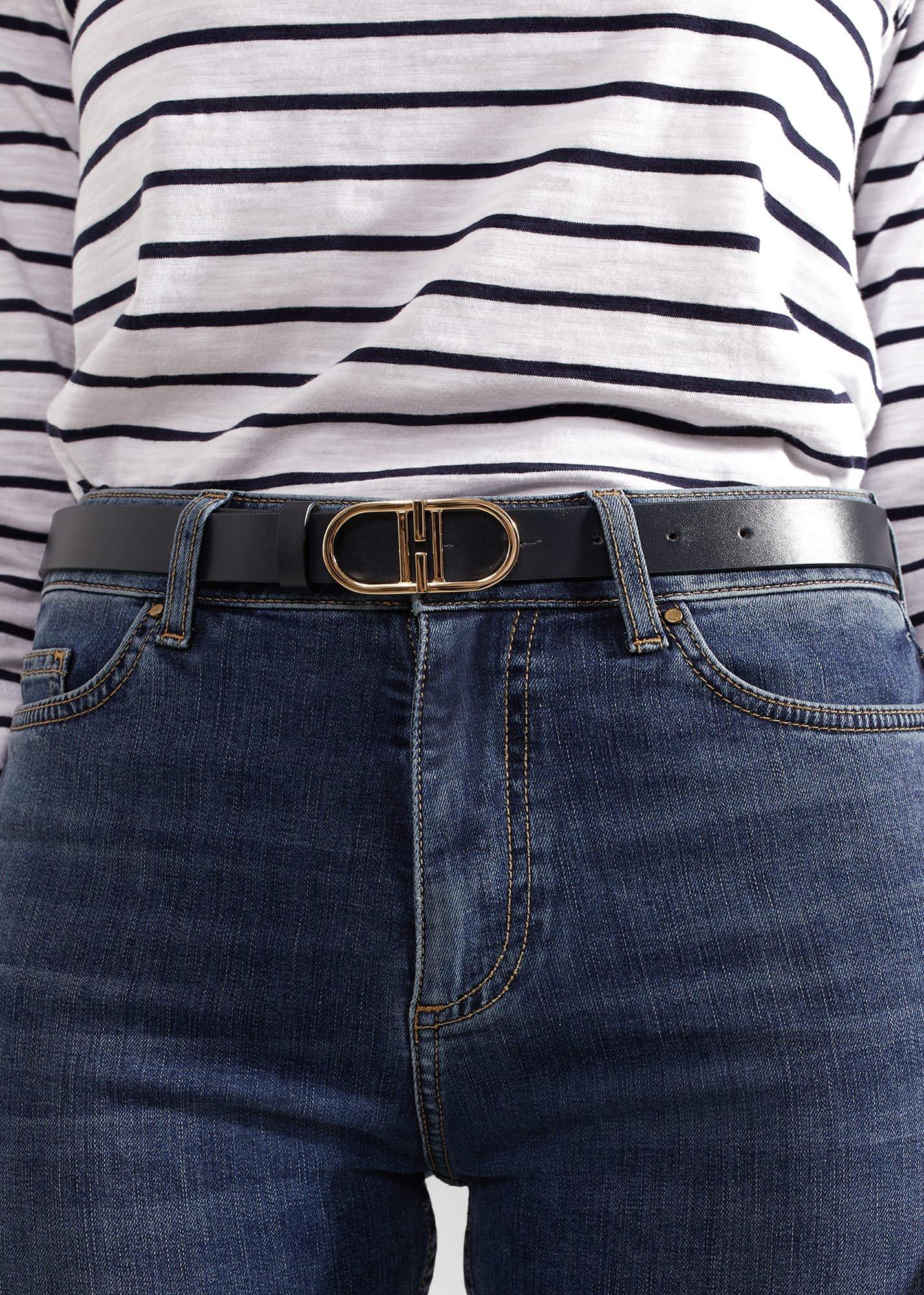 Kiera Leather Belt, Navy, hi-res