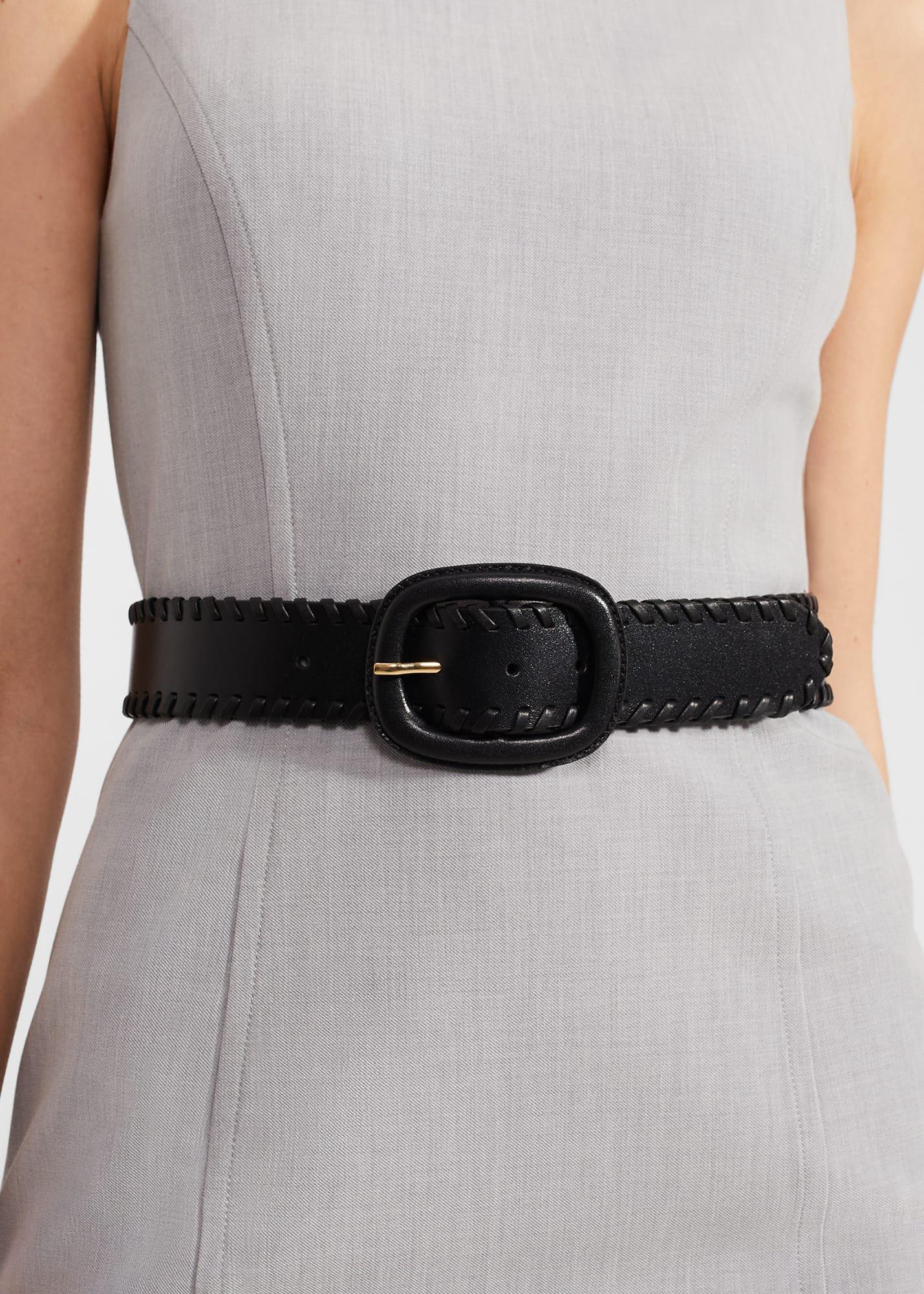 Savannah Leather Belt, Black, hi-res