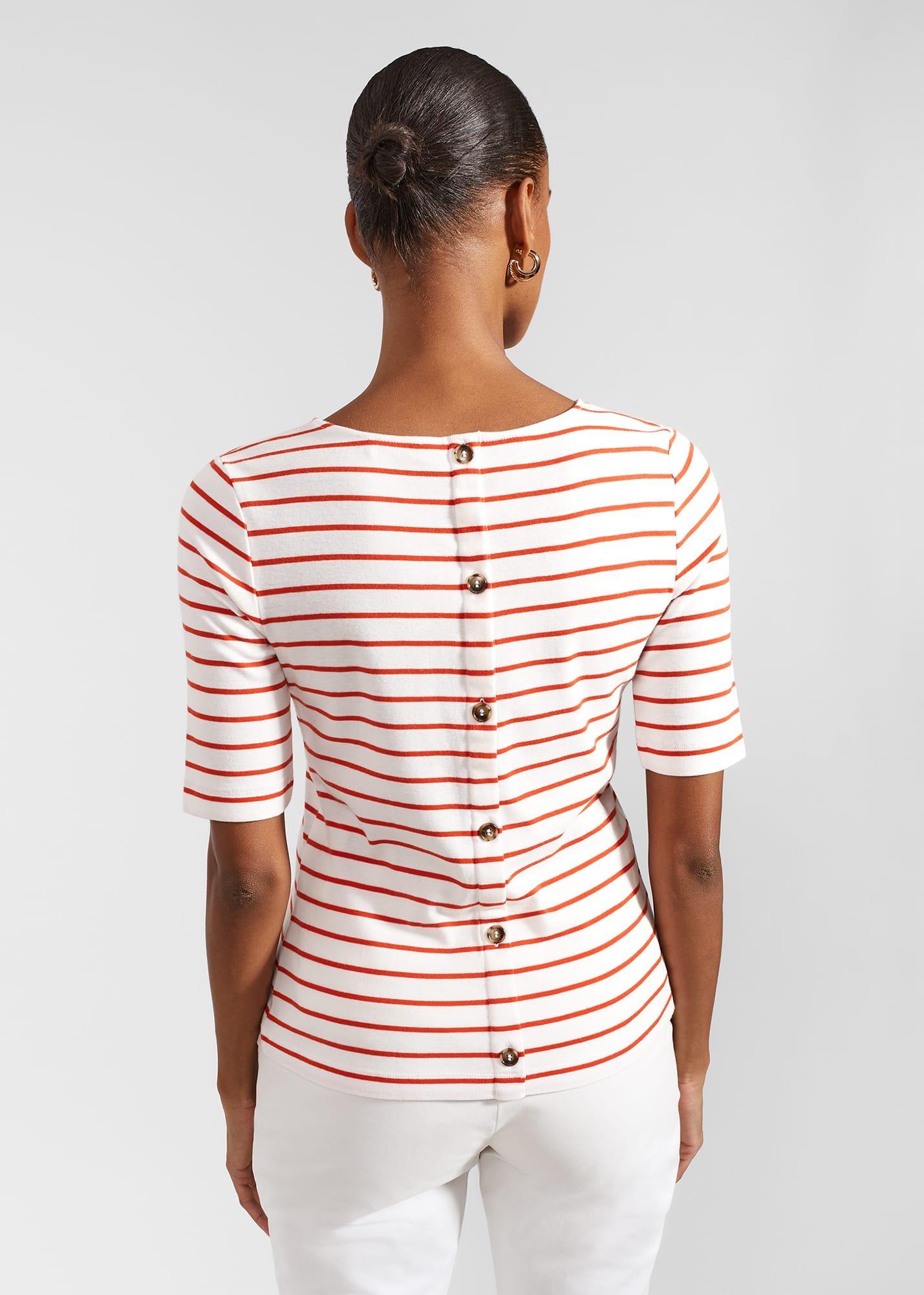 Katie Cotton Button Back Top, White Red, hi-res