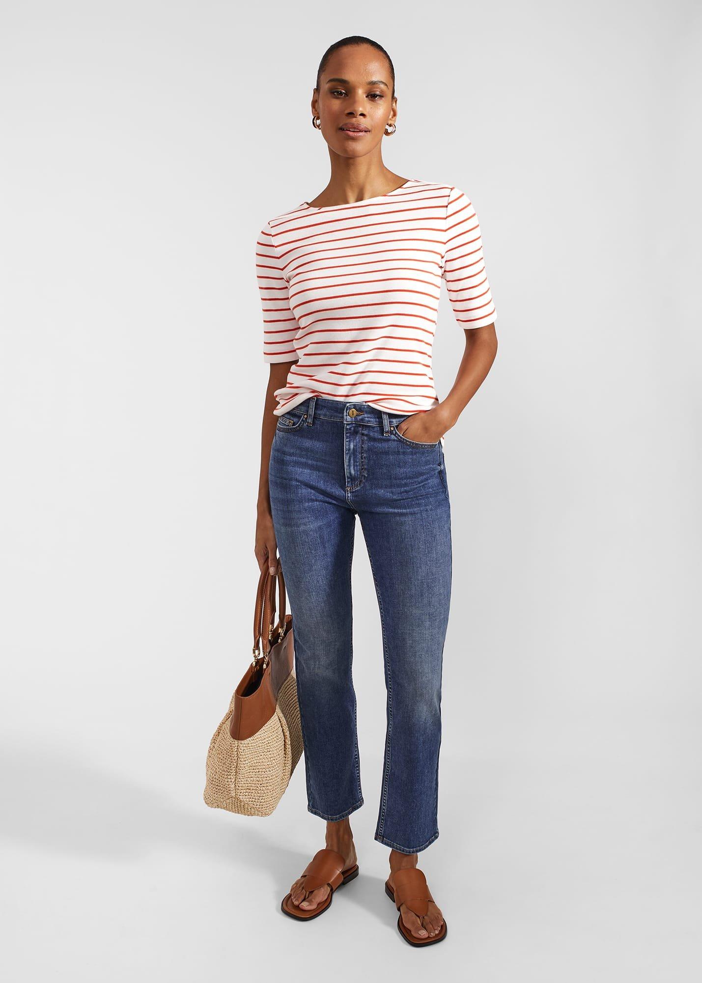 Katie Cotton Button Back Top, White Red, hi-res