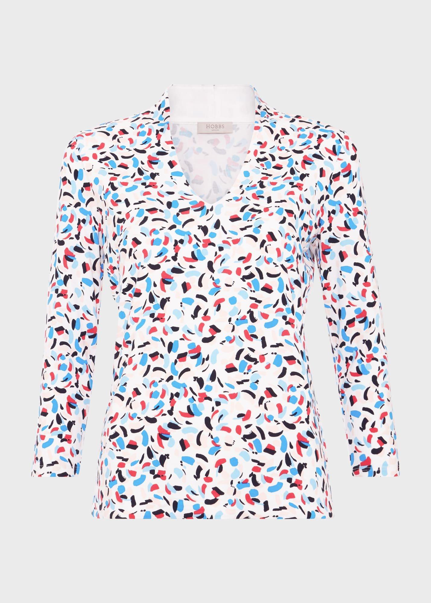 Aimee Printed Top, Ivory Multi, hi-res