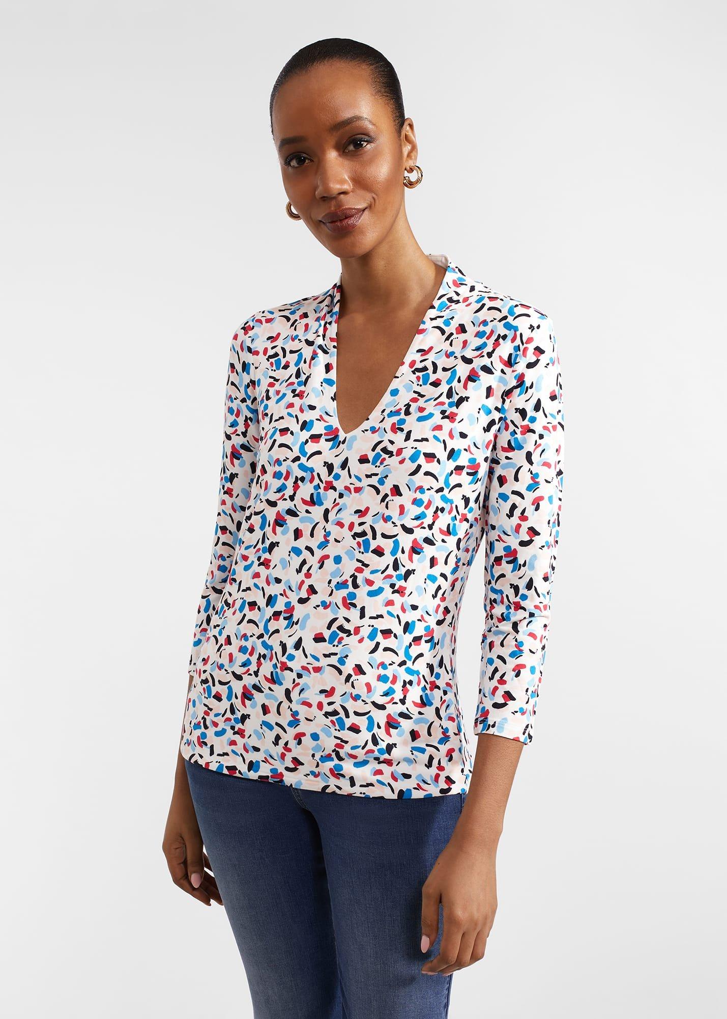 Aimee Printed Top, Ivory Multi, hi-res