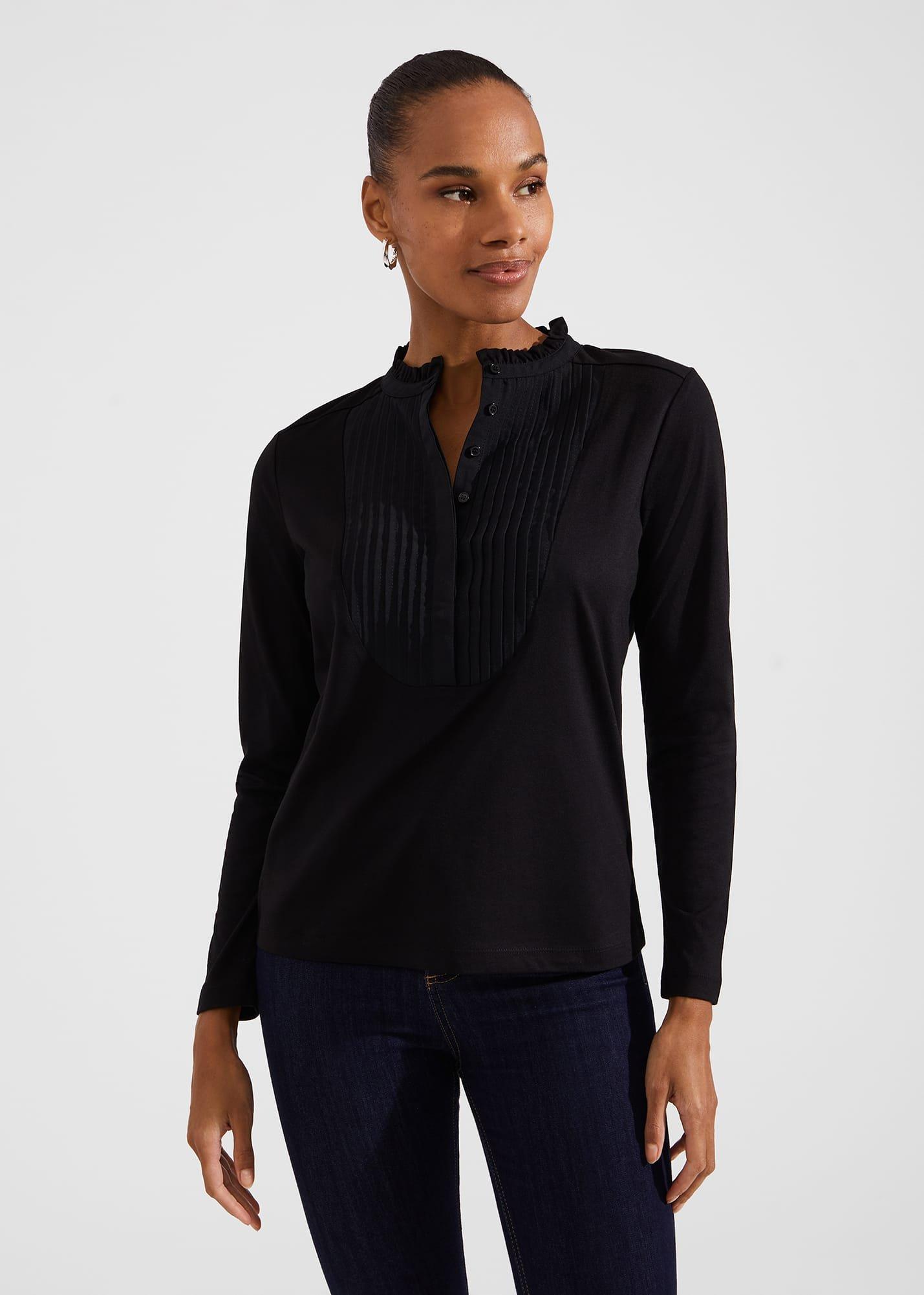 Rae Pintuck Top, Black, hi-res