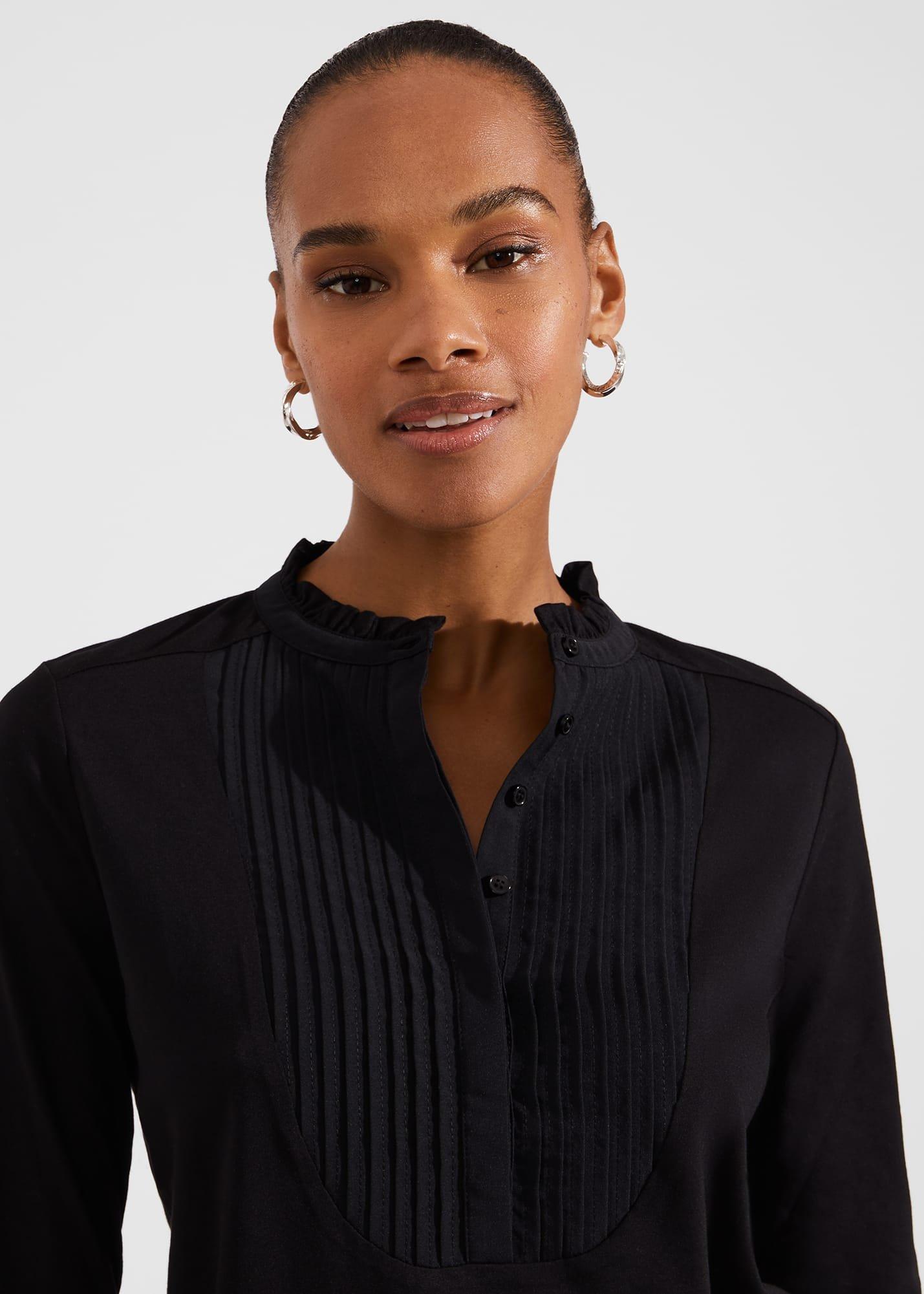 Rae Pintuck Top, Black, hi-res