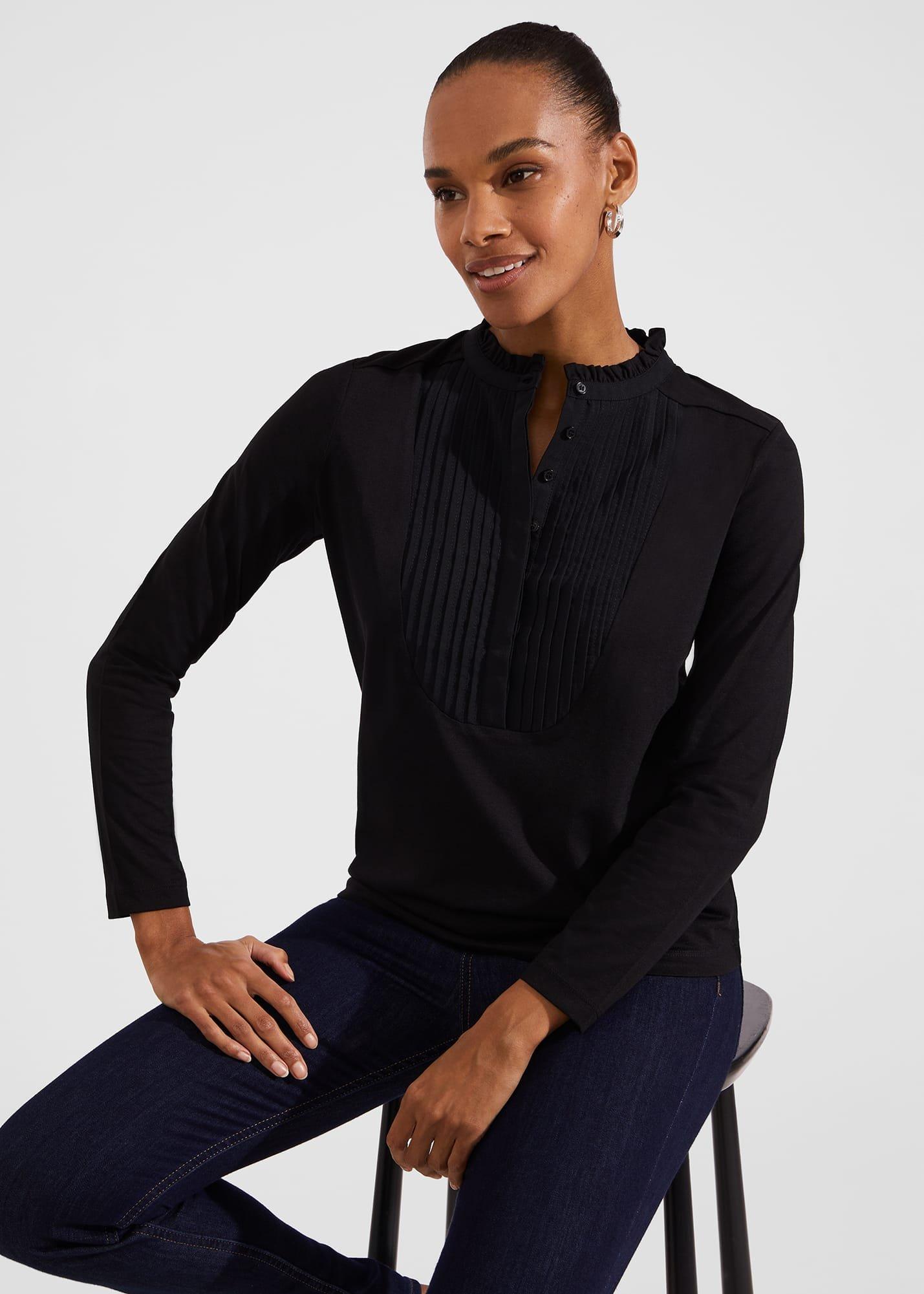 Rae Pintuck Top, Black, hi-res