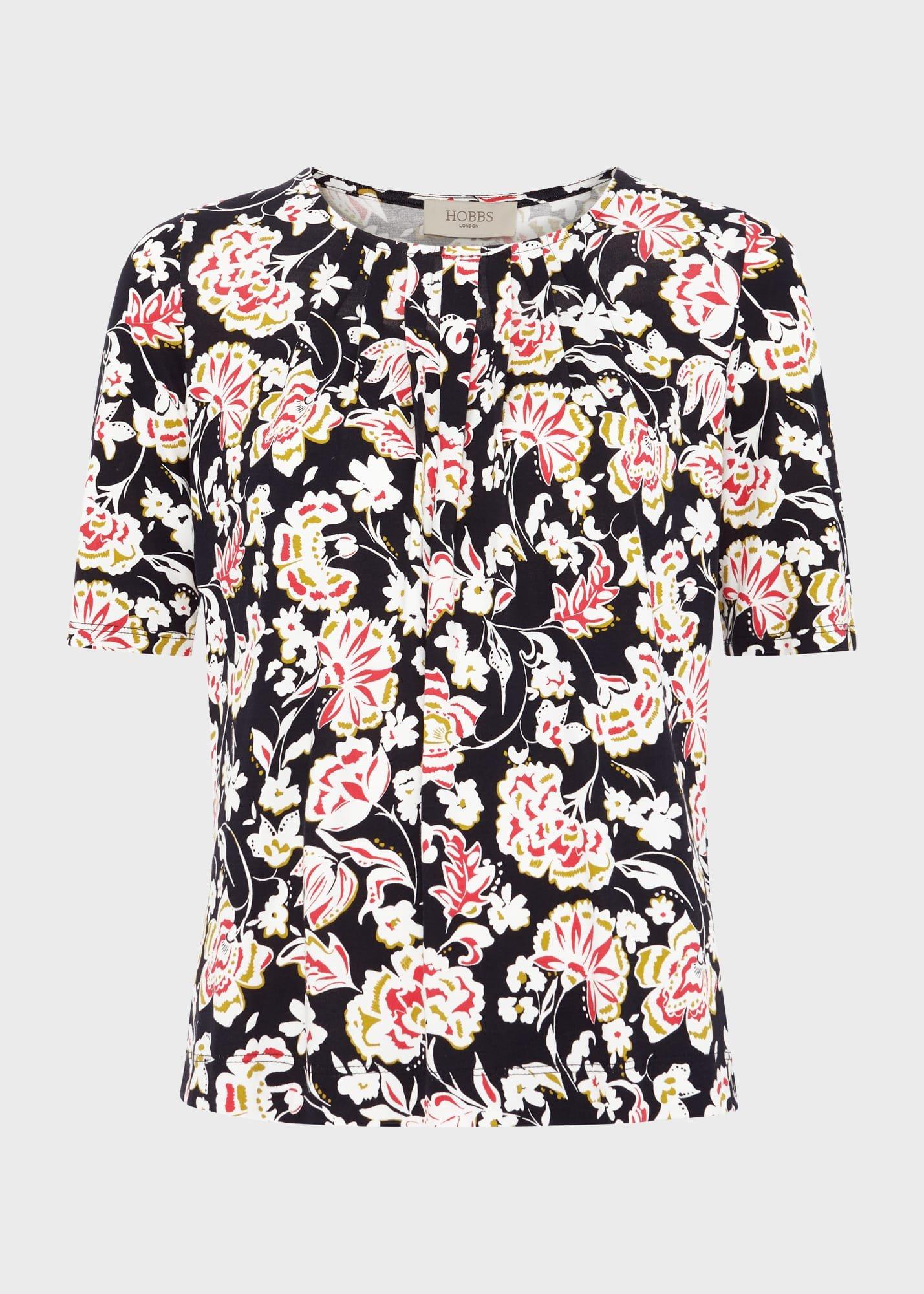 Jacqueline Print Top, Navy Damask, hi-res