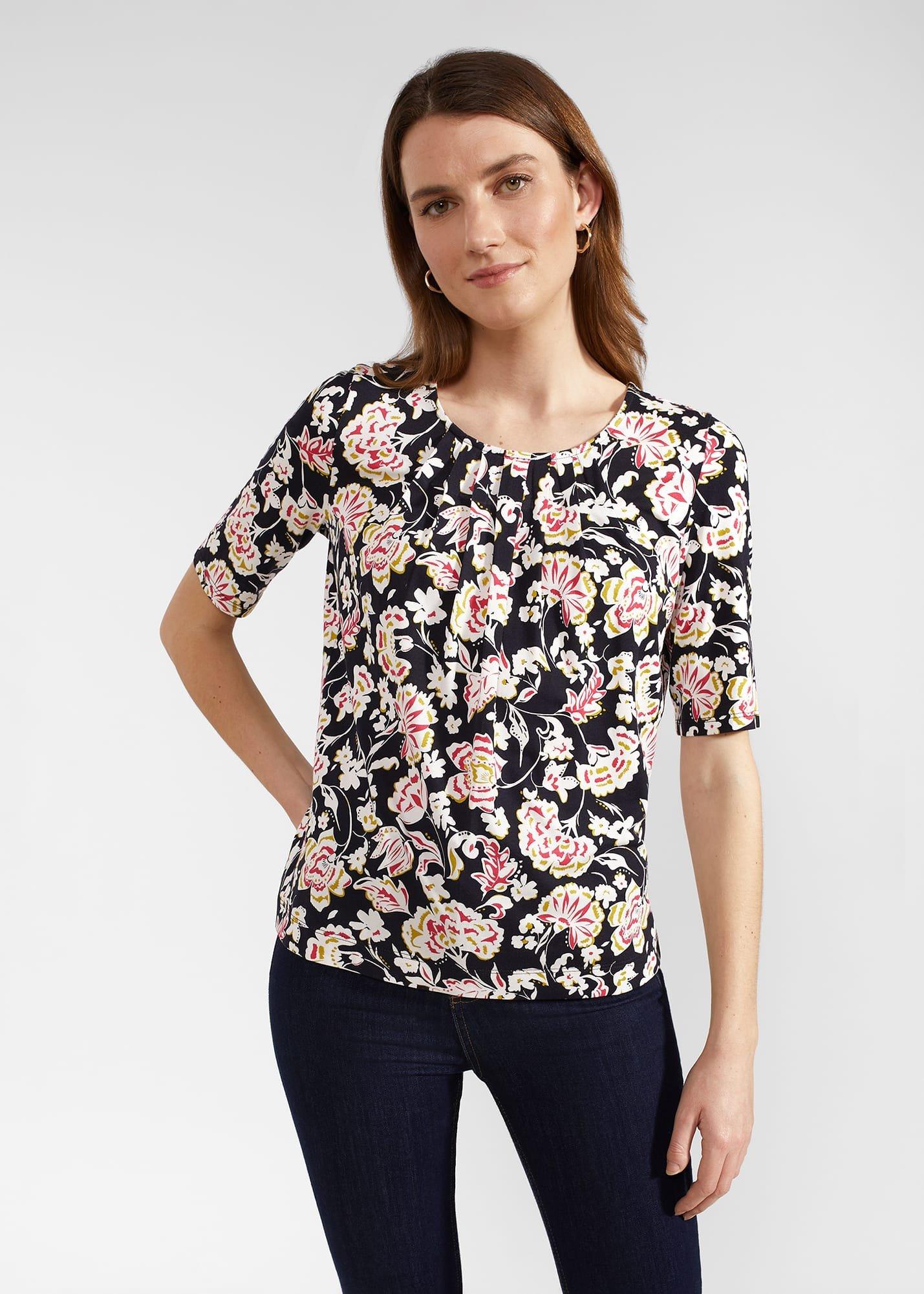 Jacqueline Print Top, Navy Damask, hi-res