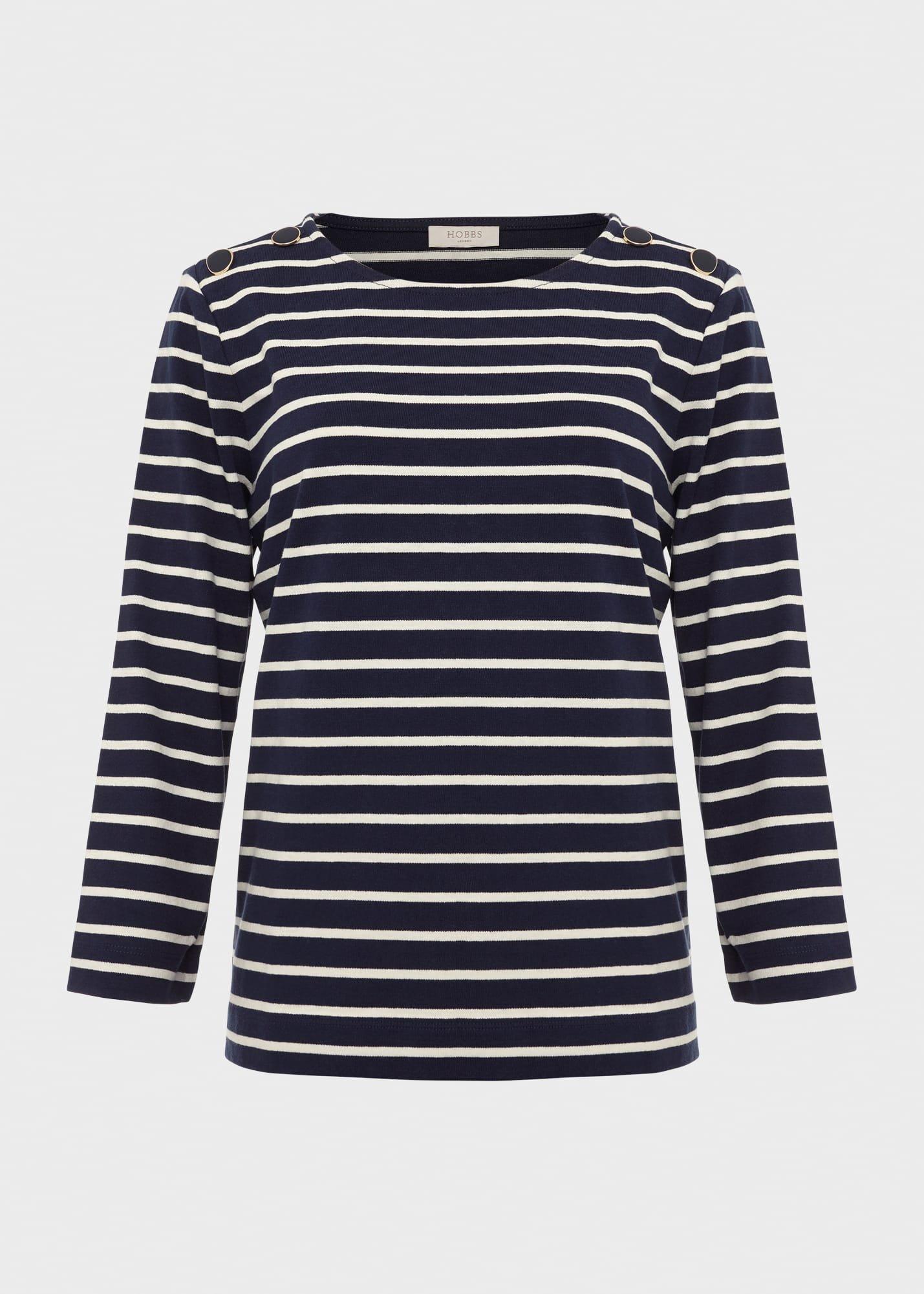 Tafara Stripe Cotton Top, Navy Ivory, hi-res