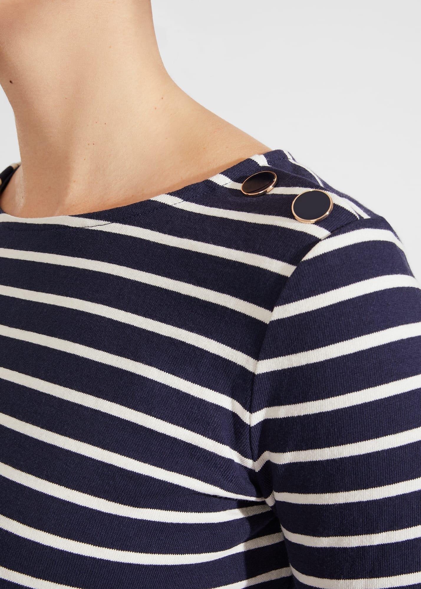 Tafara Stripe Cotton Top, Navy Ivory, hi-res