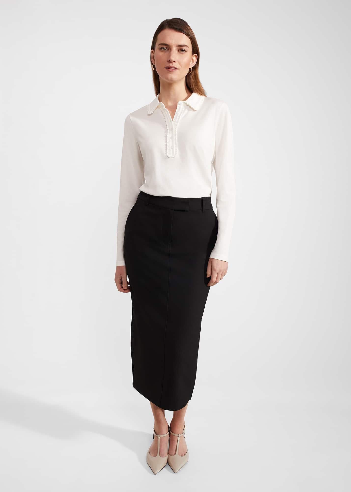 Philippa Cotton Blend Collared Top, Ivory, hi-res