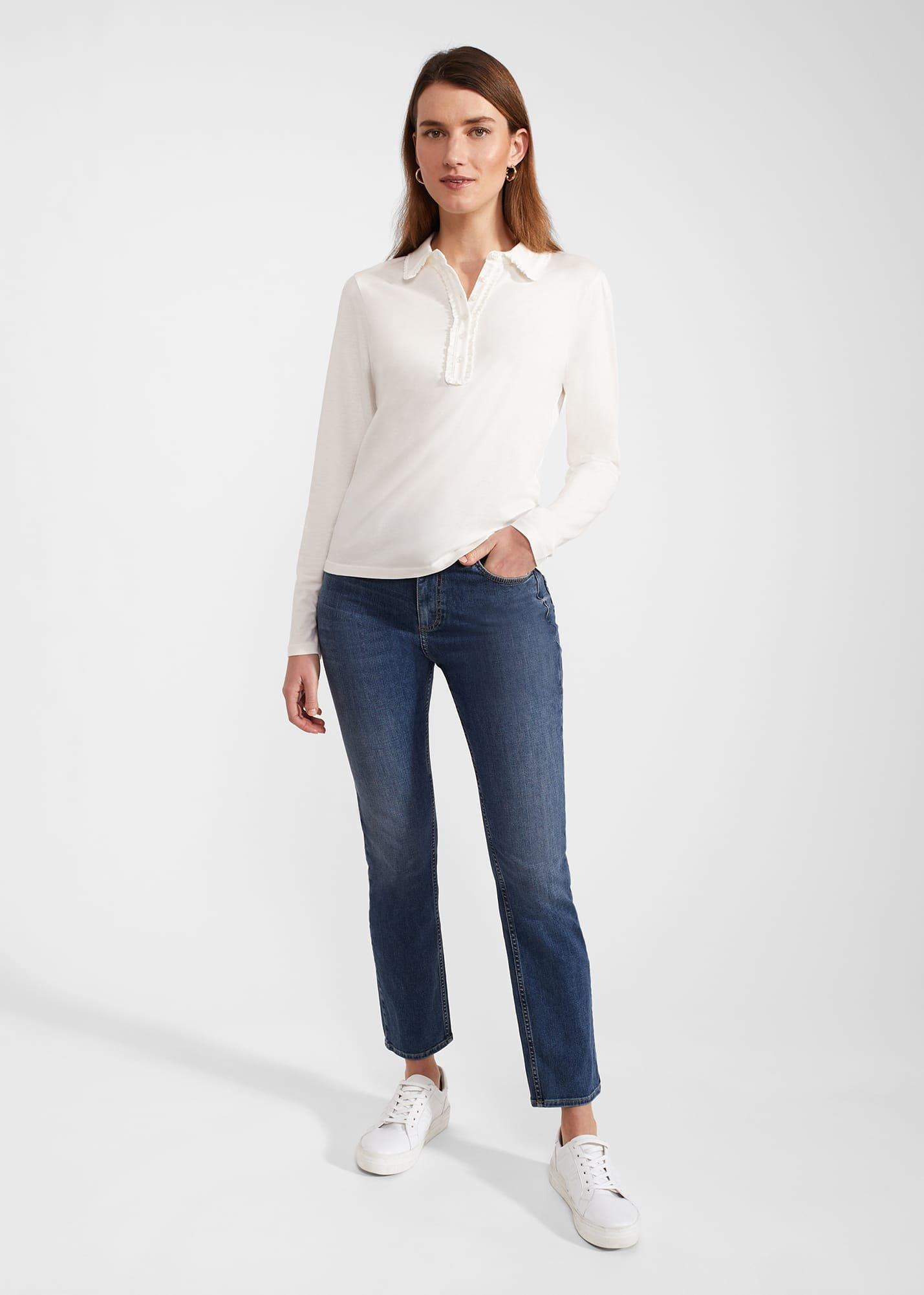 Philippa Cotton Blend Collared Top, Ivory, hi-res