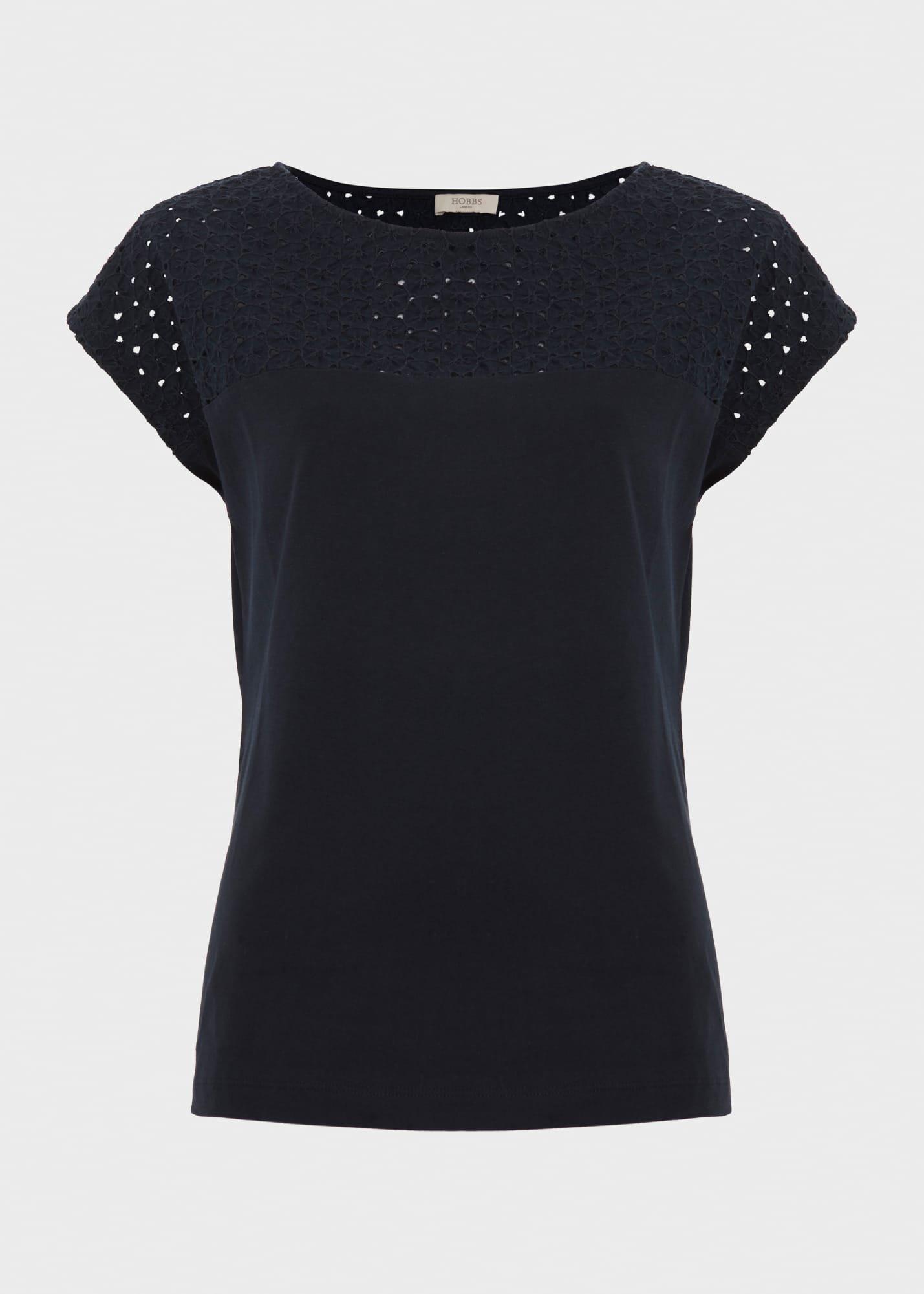 Thea Cotton Broderie Top, Navy, hi-res