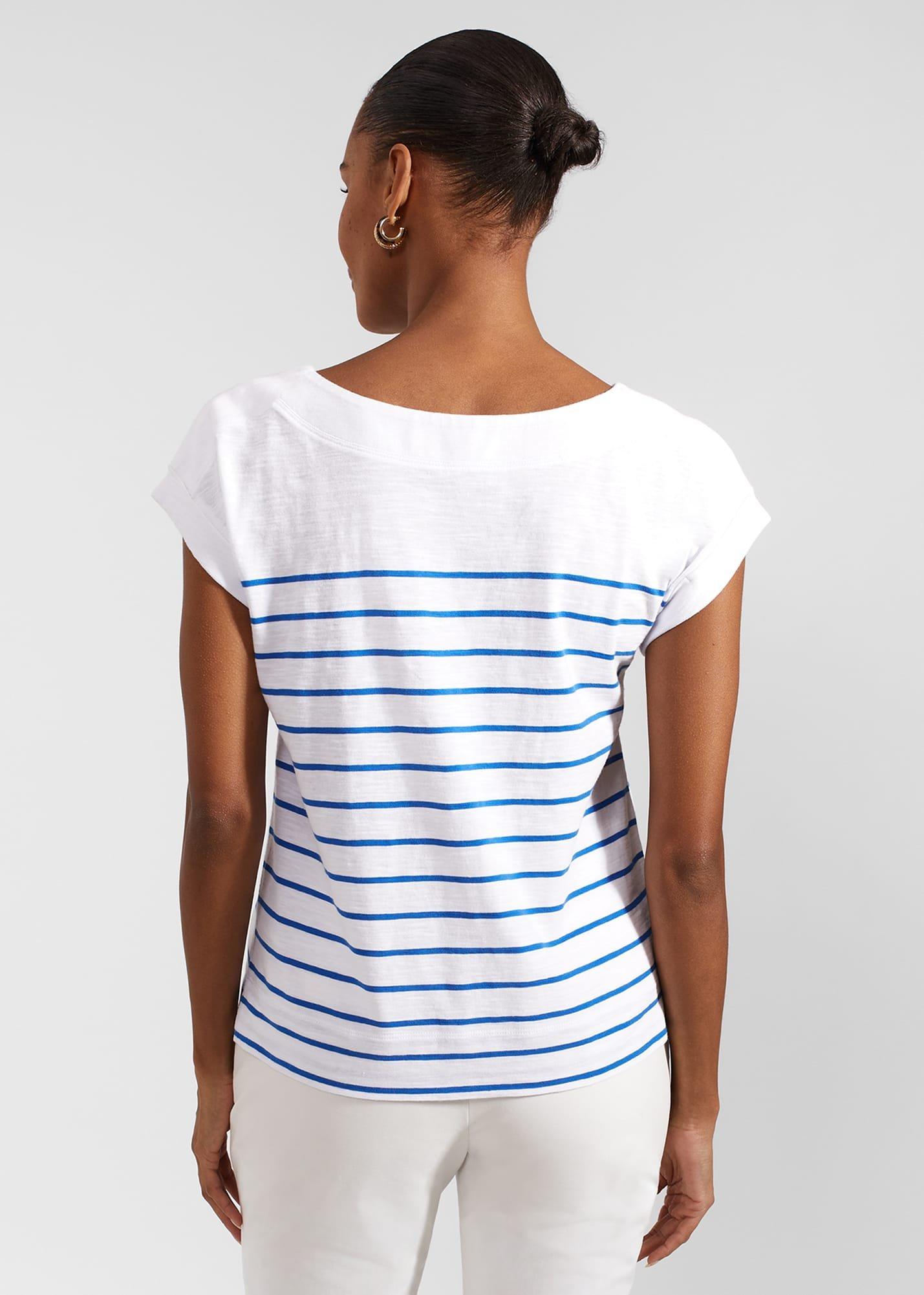 Alycia Cotton Slub Stripe T-Shirt, White Blue, hi-res