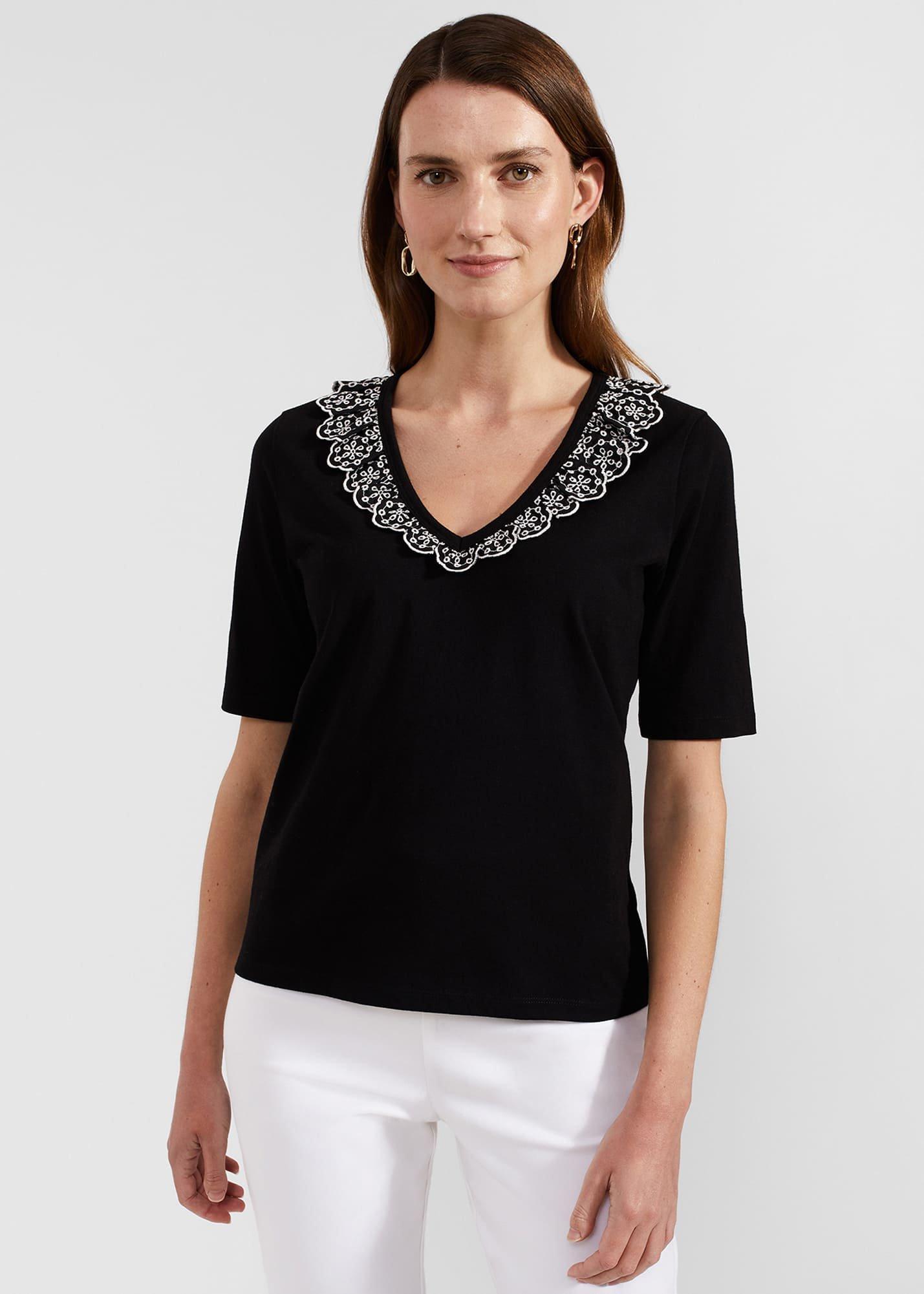 Mariella Cotton Broderie Top, Black, hi-res