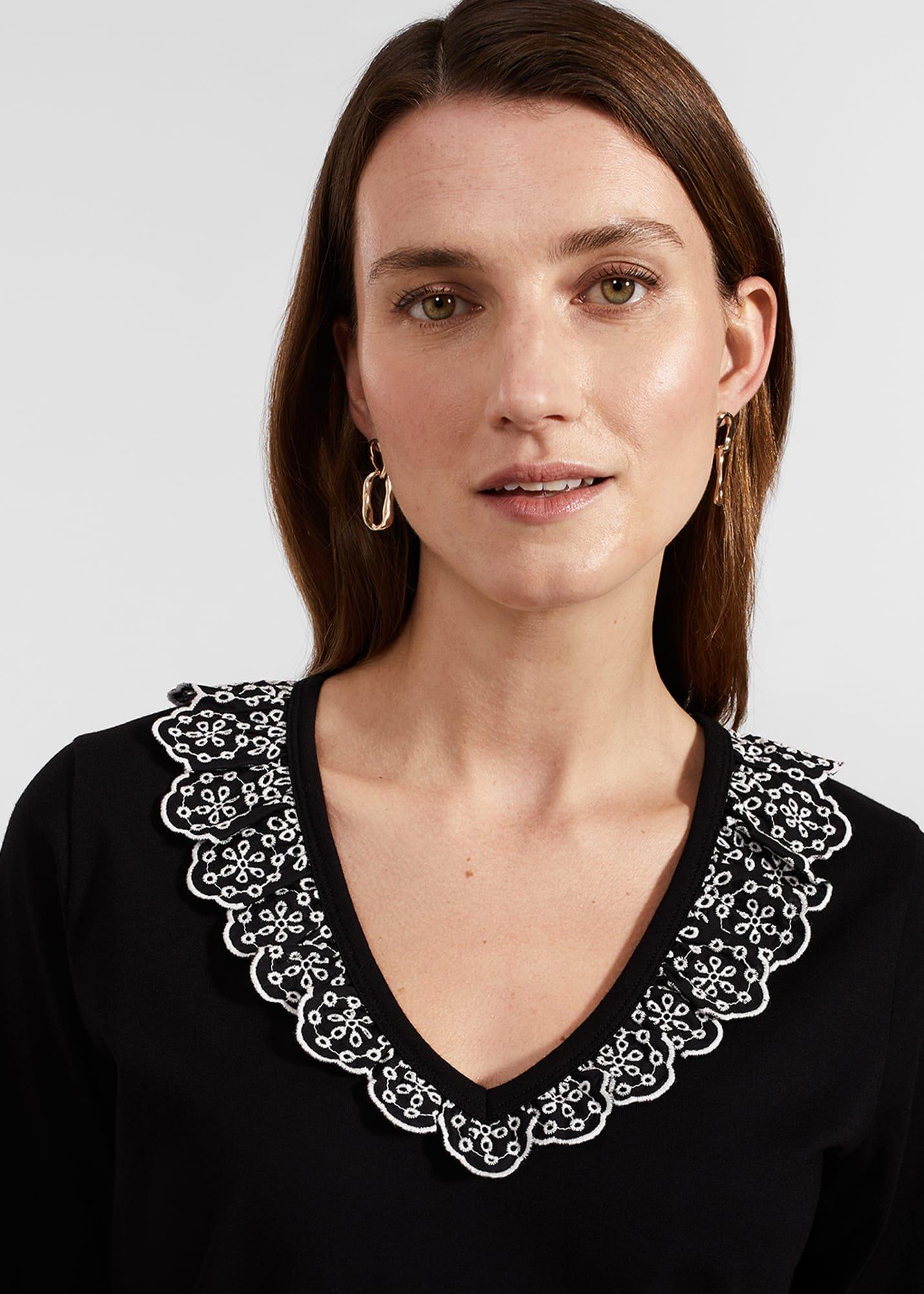 Mariella Cotton Broderie Top, Black, hi-res