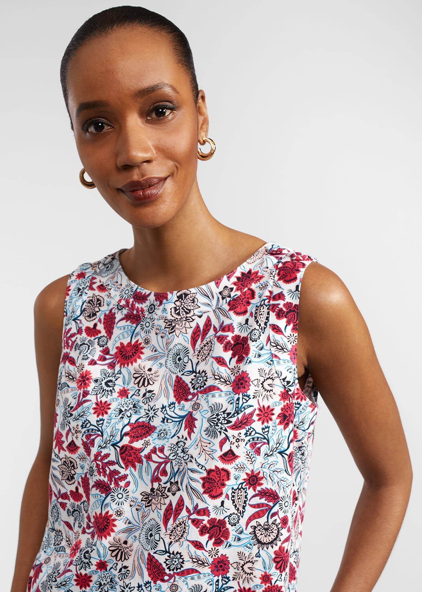 Maddy Cotton Printed Top, Multi Damask, hi-res