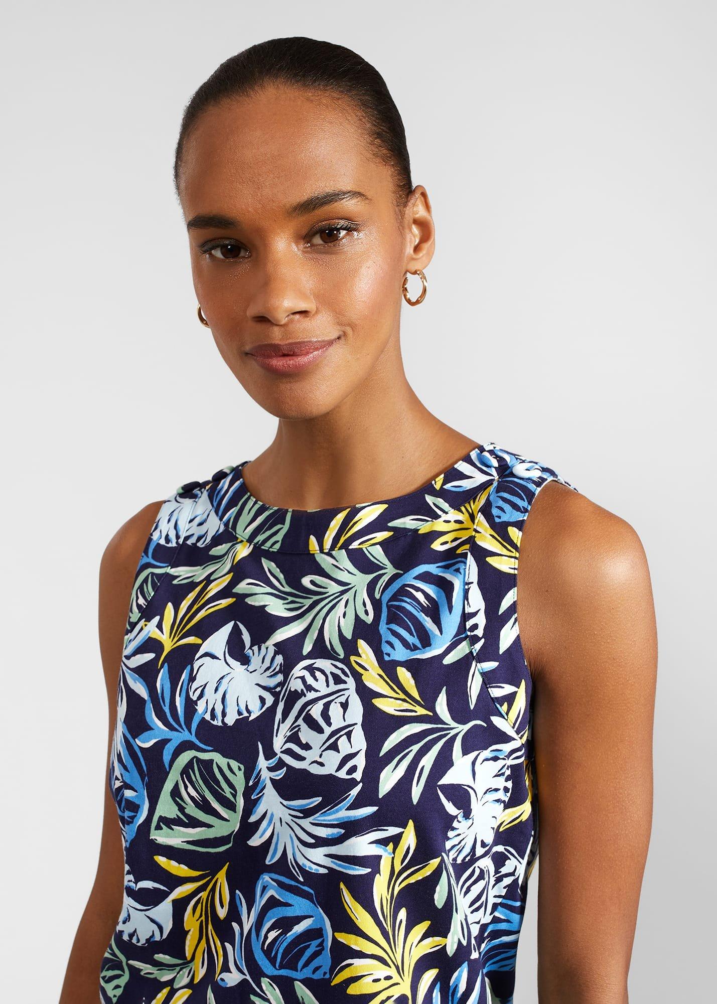 Maddy Cotton Printed Top, Navy Yellow, hi-res
