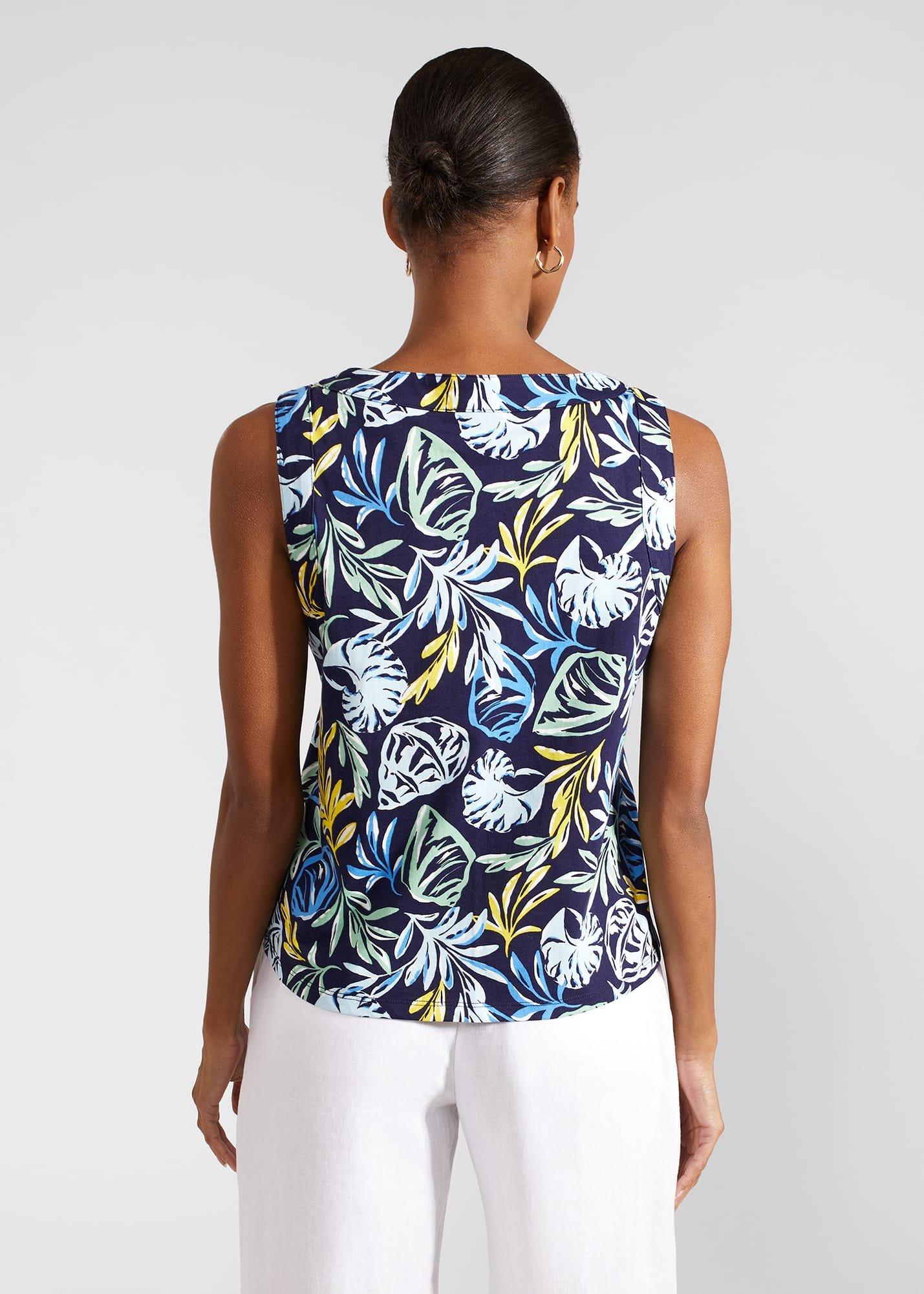 Maddy Cotton Printed Top, Navy Yellow, hi-res