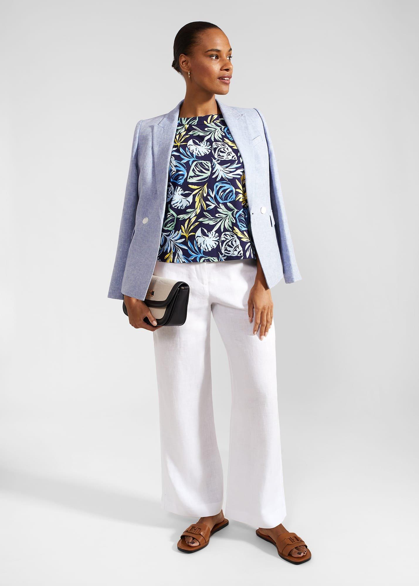 Maddy Cotton Printed Top, Navy Yellow, hi-res