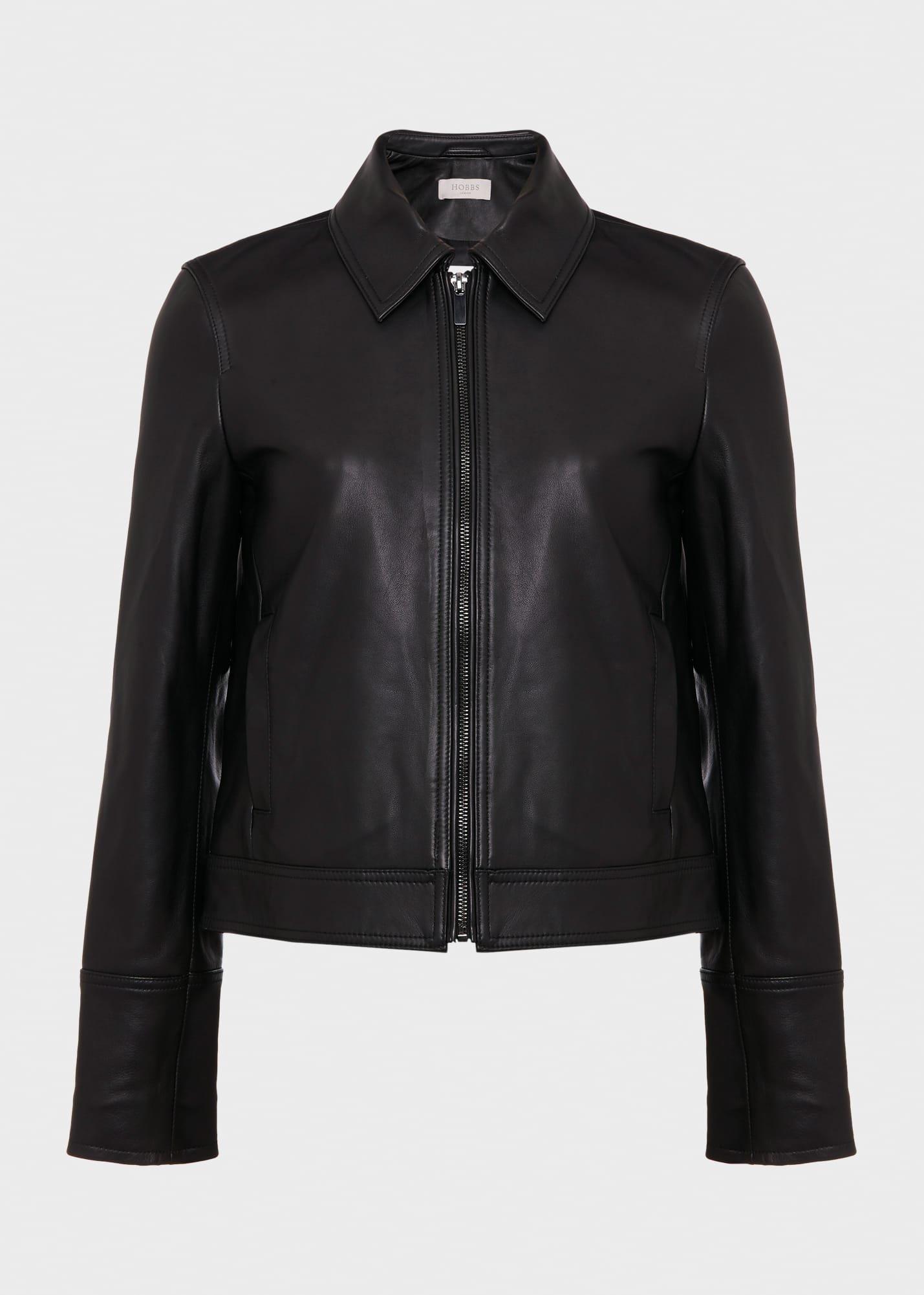 Frederica Leather Jacket, Black, hi-res