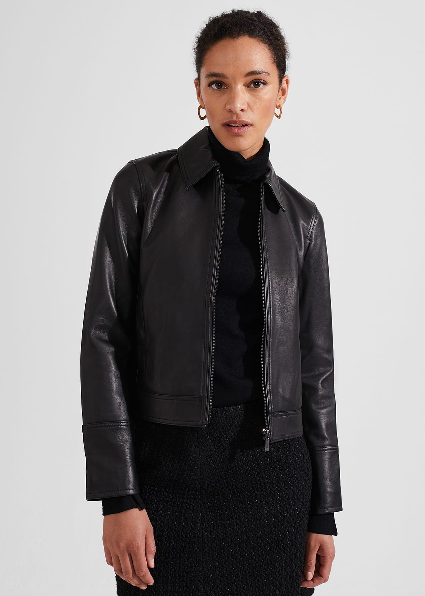 Frederica Leather Jacket, Black, hi-res