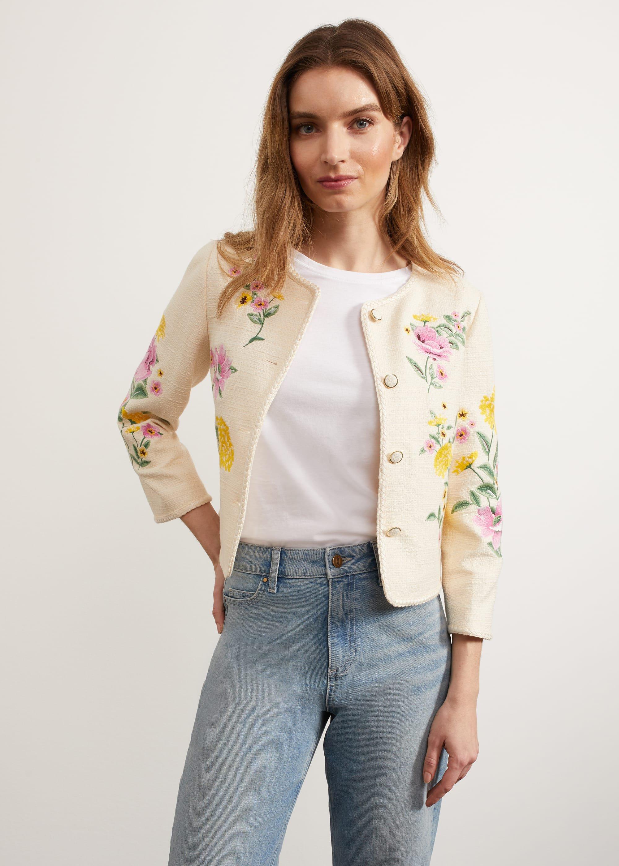 Hinton Floral Embroidered Jacket, Cream Multi, hi-res